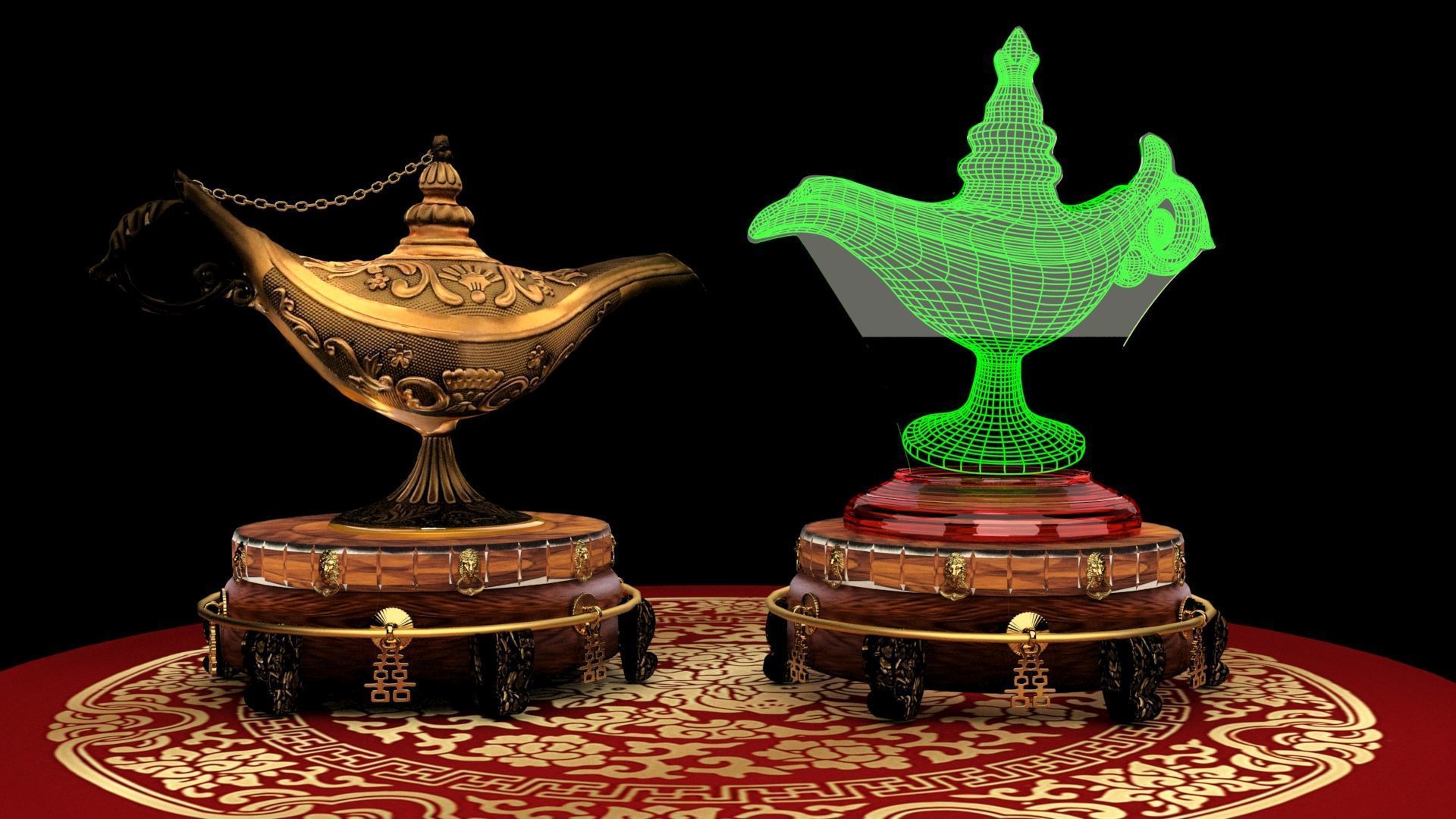 Chinese magic lamp  3D model_3