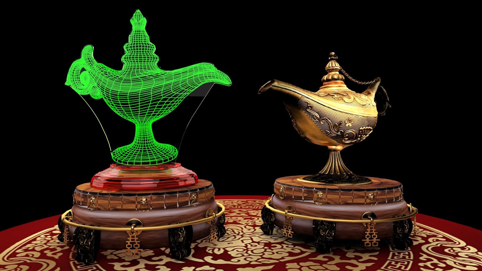 Chinese magic lamp  3D model_2