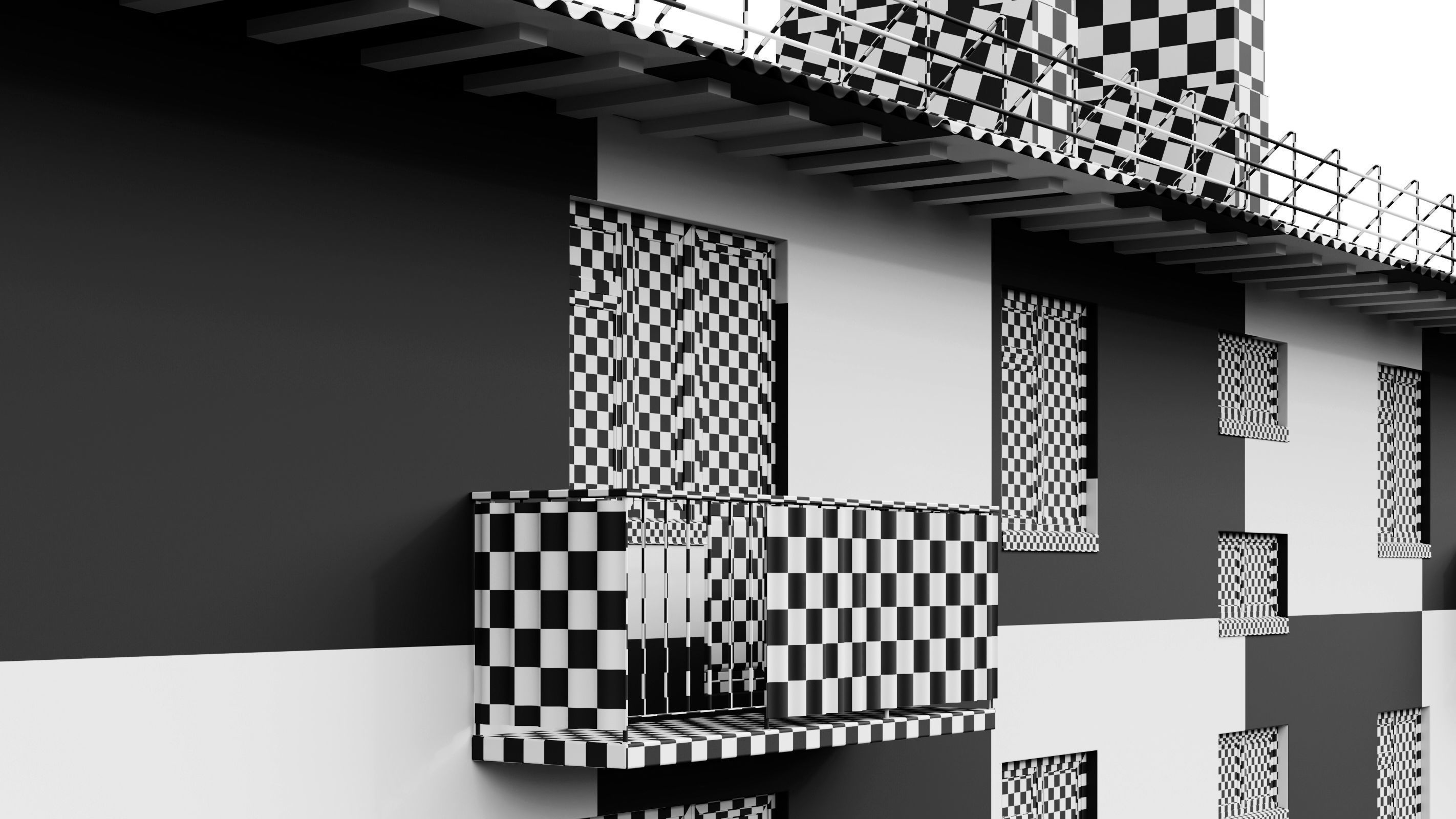 Typical brick soviet residential building of the 60s 3D model_47