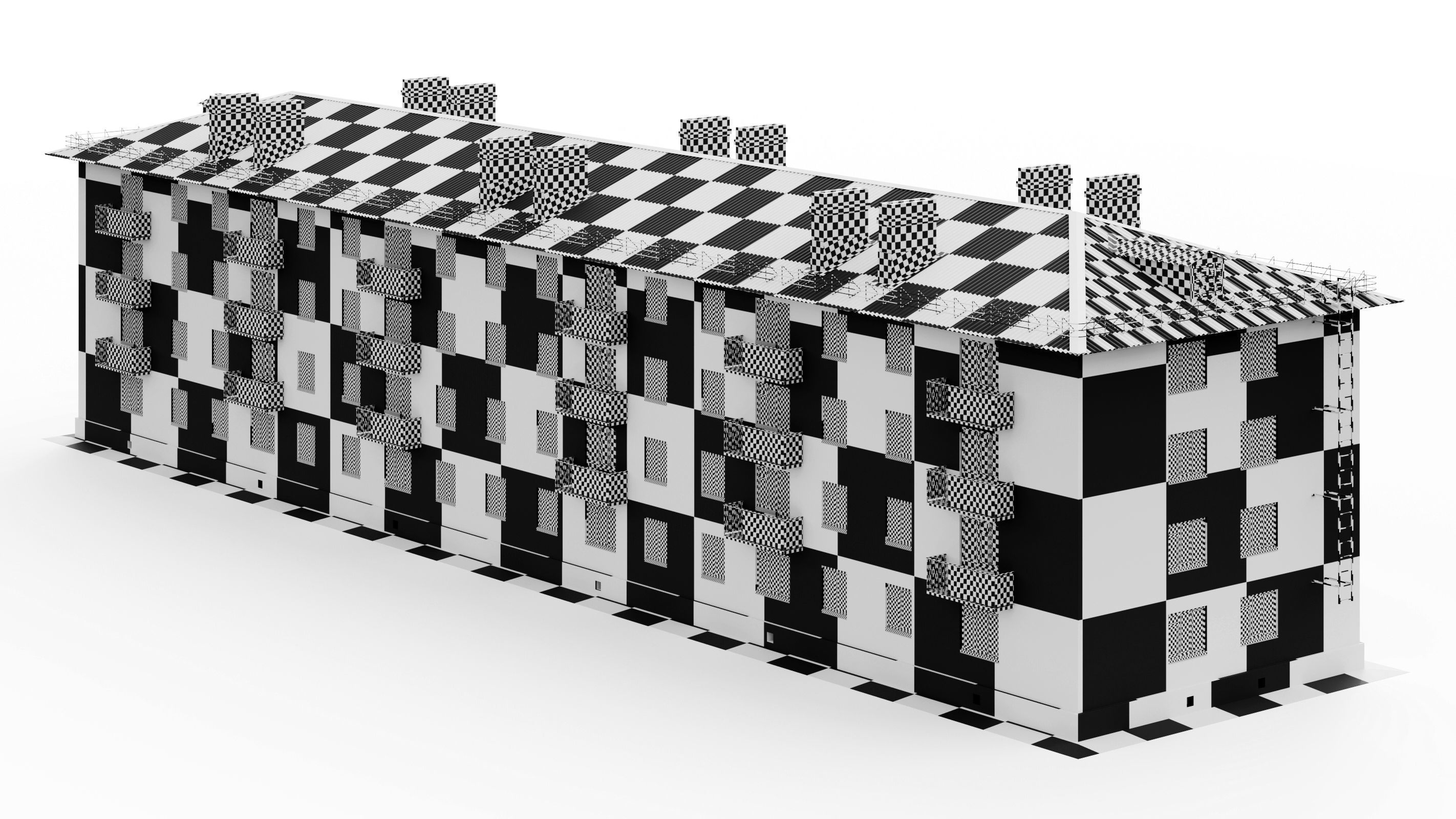 Typical brick soviet residential building of the 60s 3D model_44