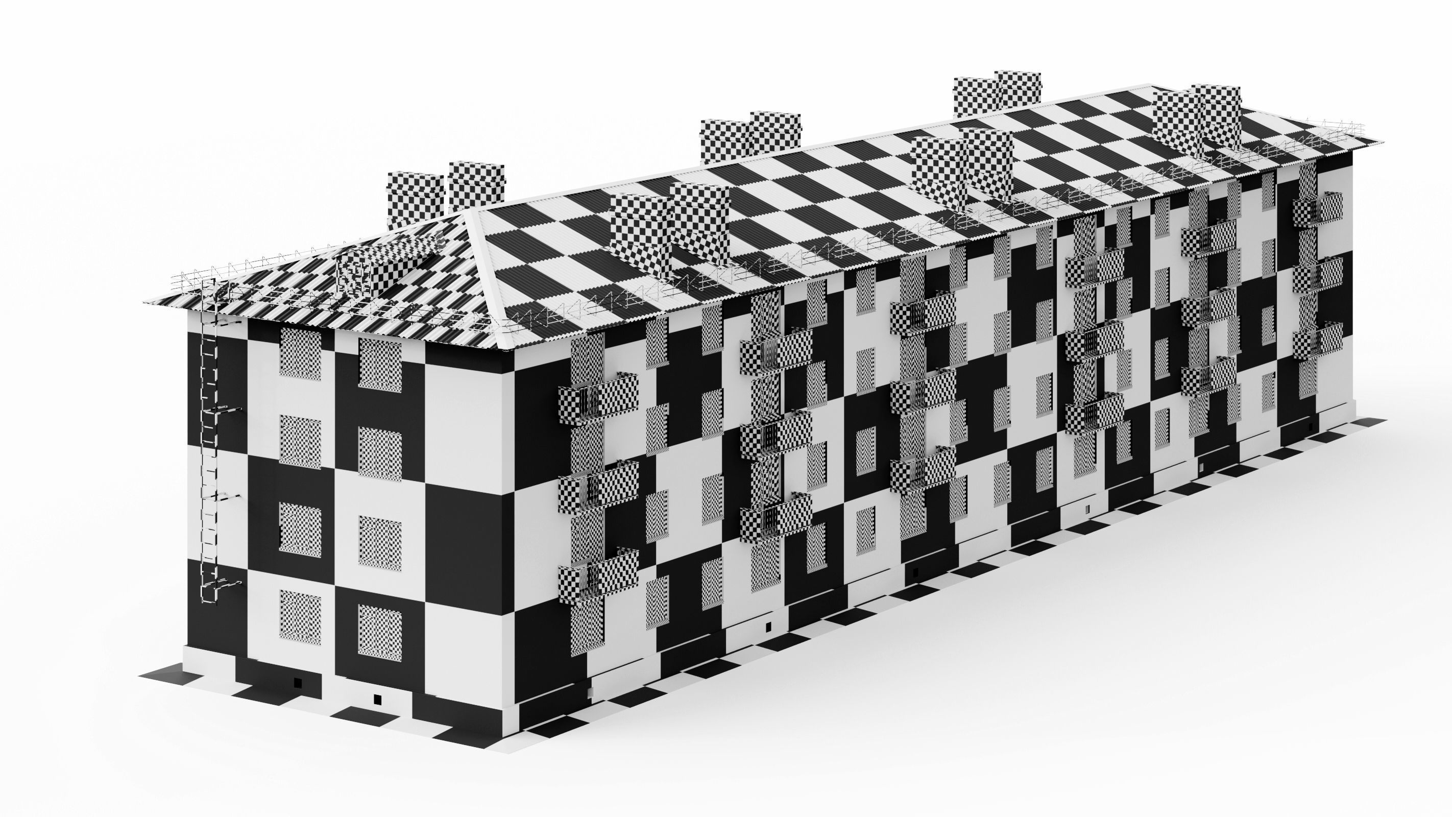 Typical brick soviet residential building of the 60s 3D model_43