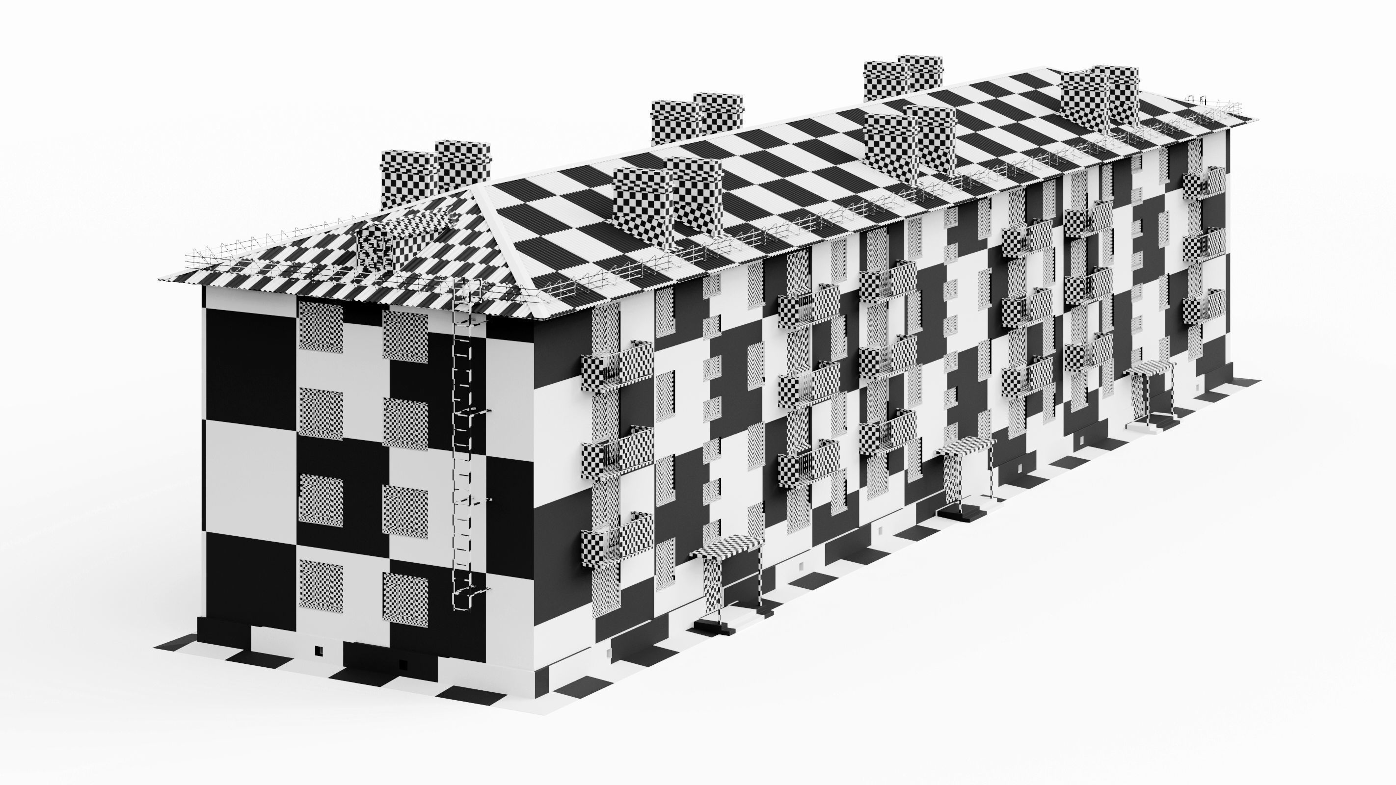 Typical brick soviet residential building of the 60s 3D model_41