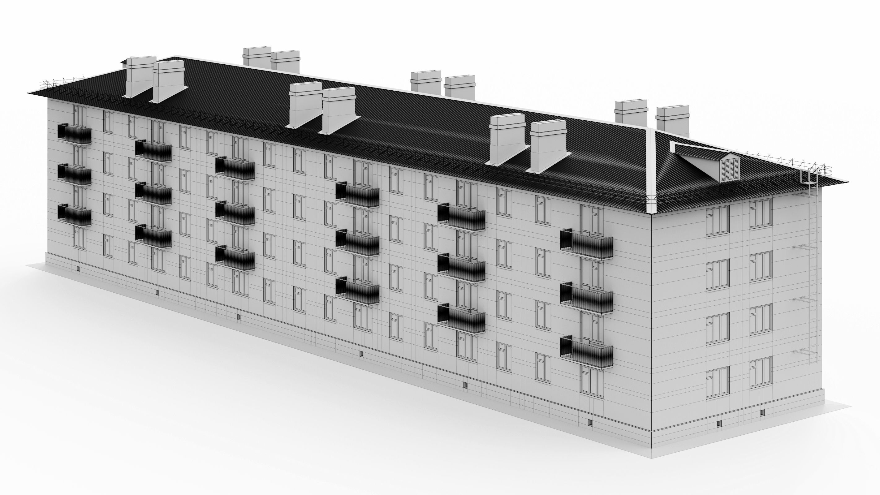Typical brick soviet residential building of the 60s 3D model_28