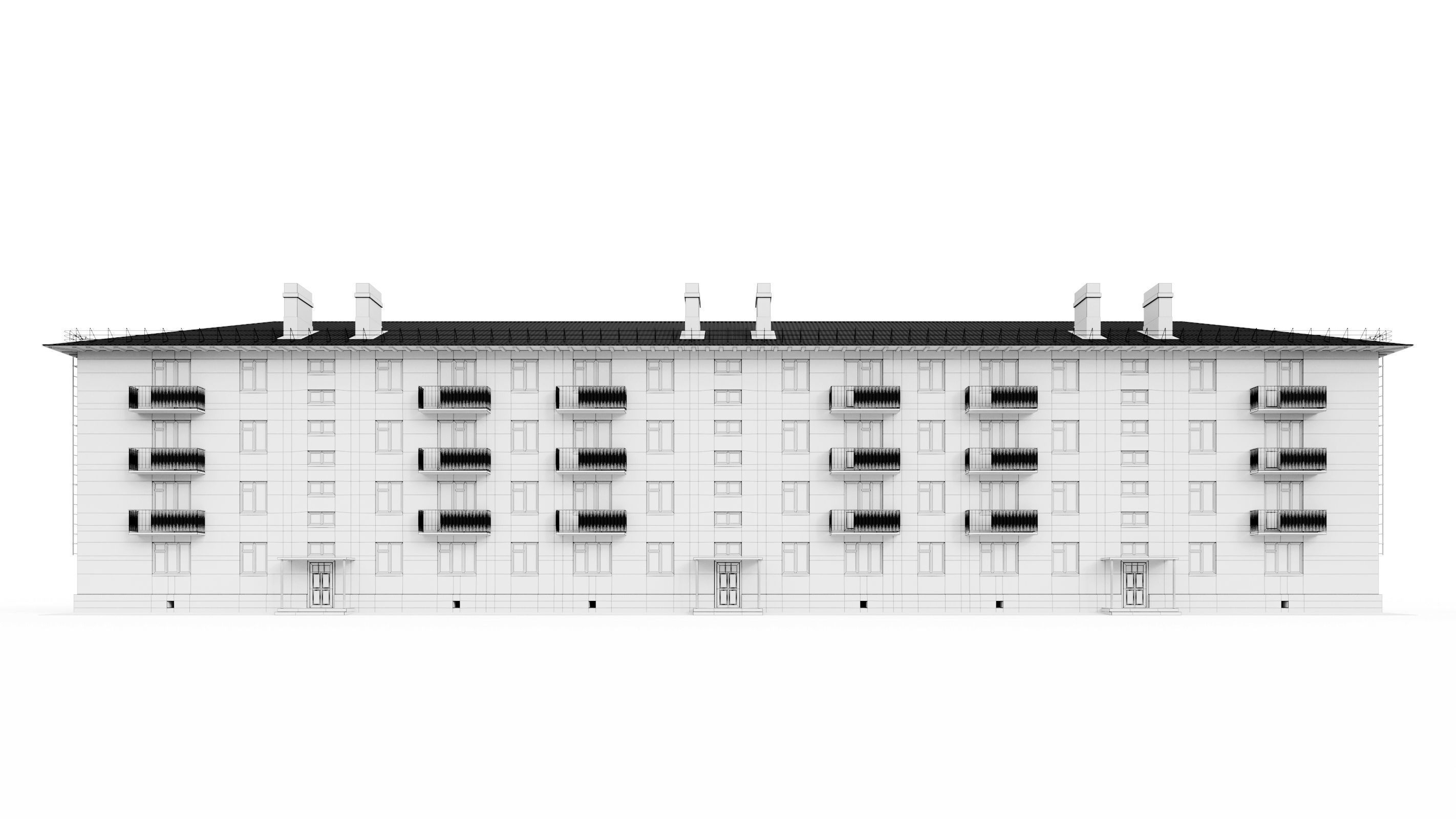 Typical brick soviet residential building of the 60s 3D model_17