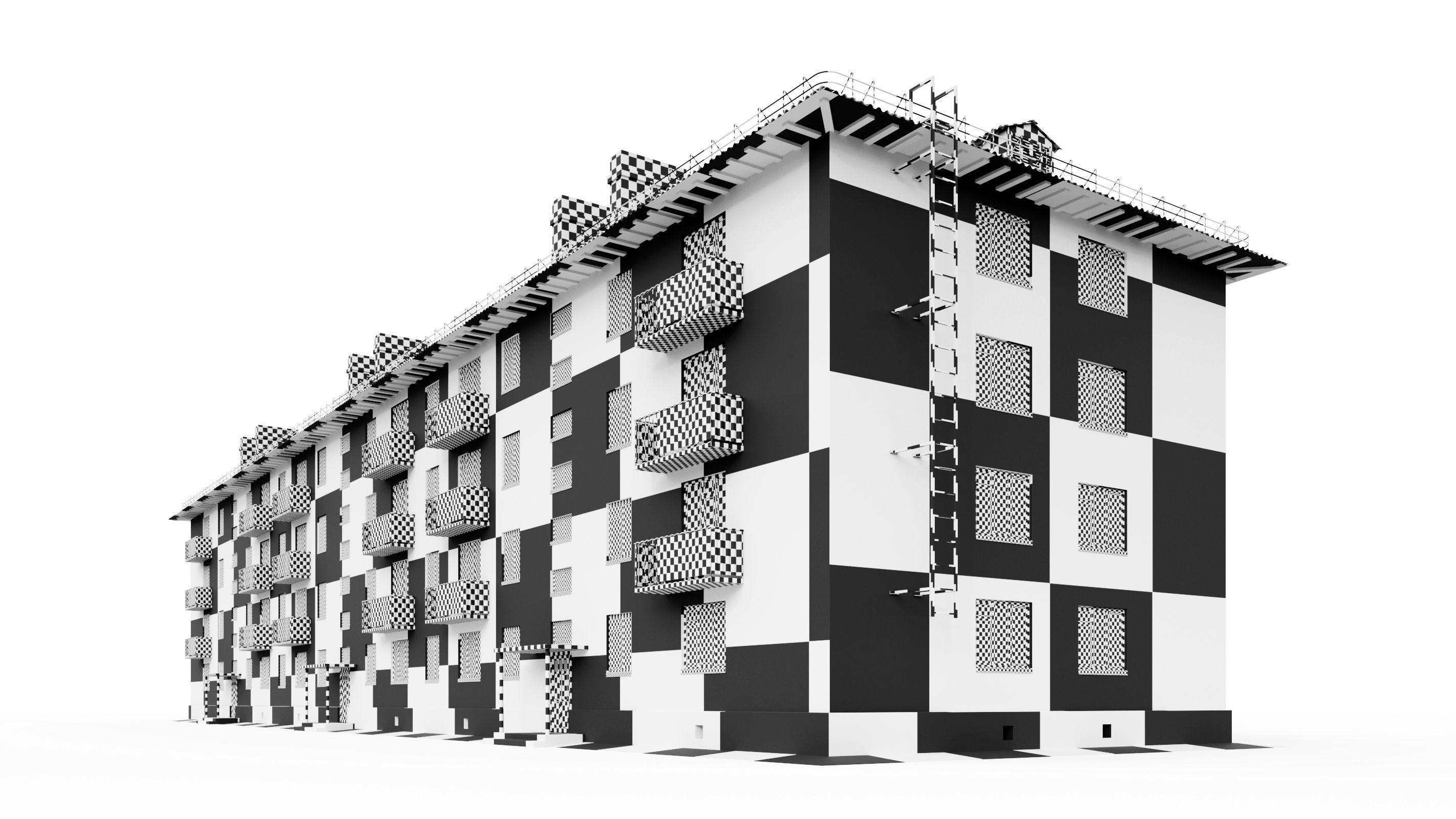 Typical brick soviet residential building of the 60s 3D model_34