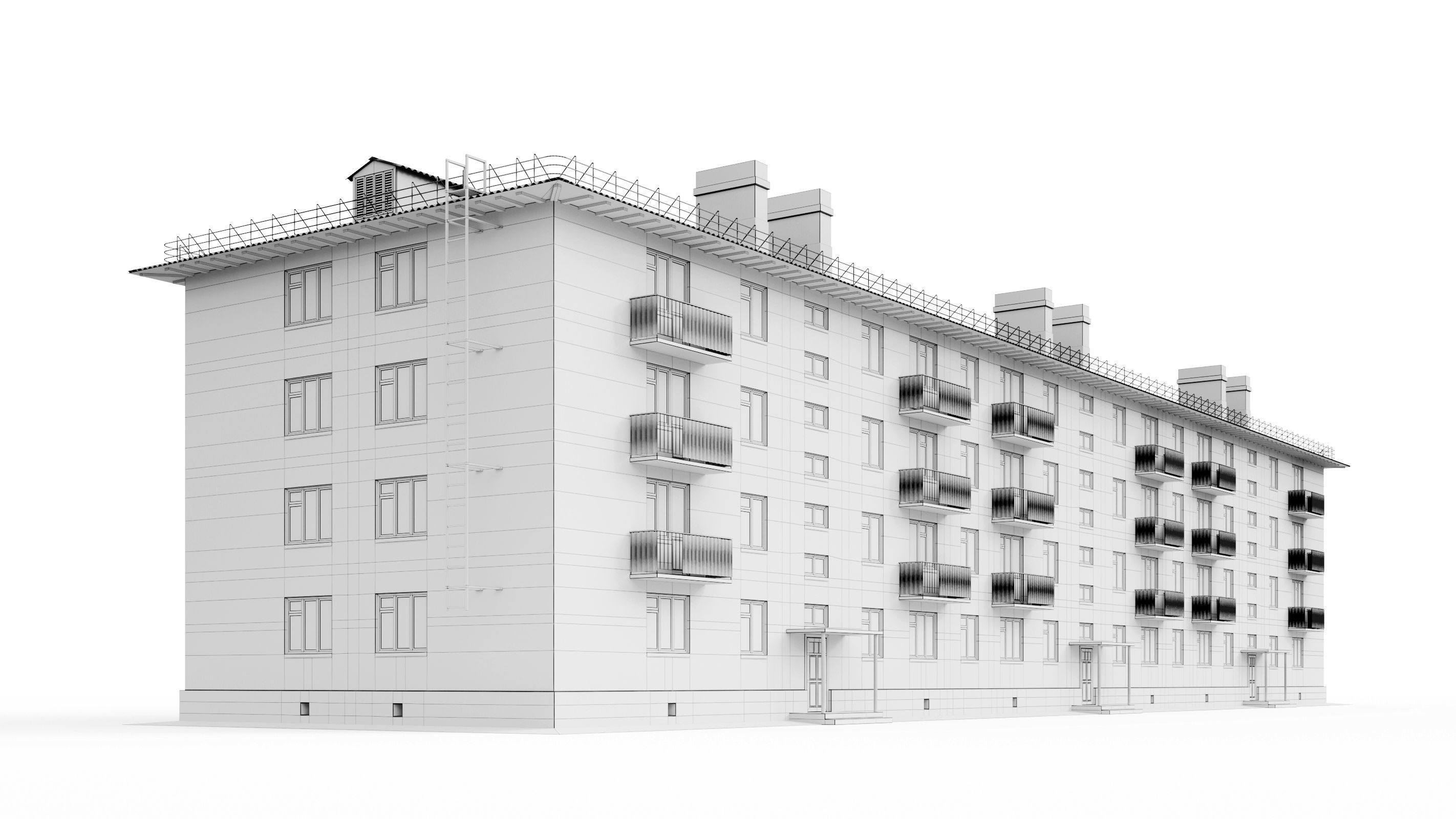 Typical brick soviet residential building of the 60s 3D model_24