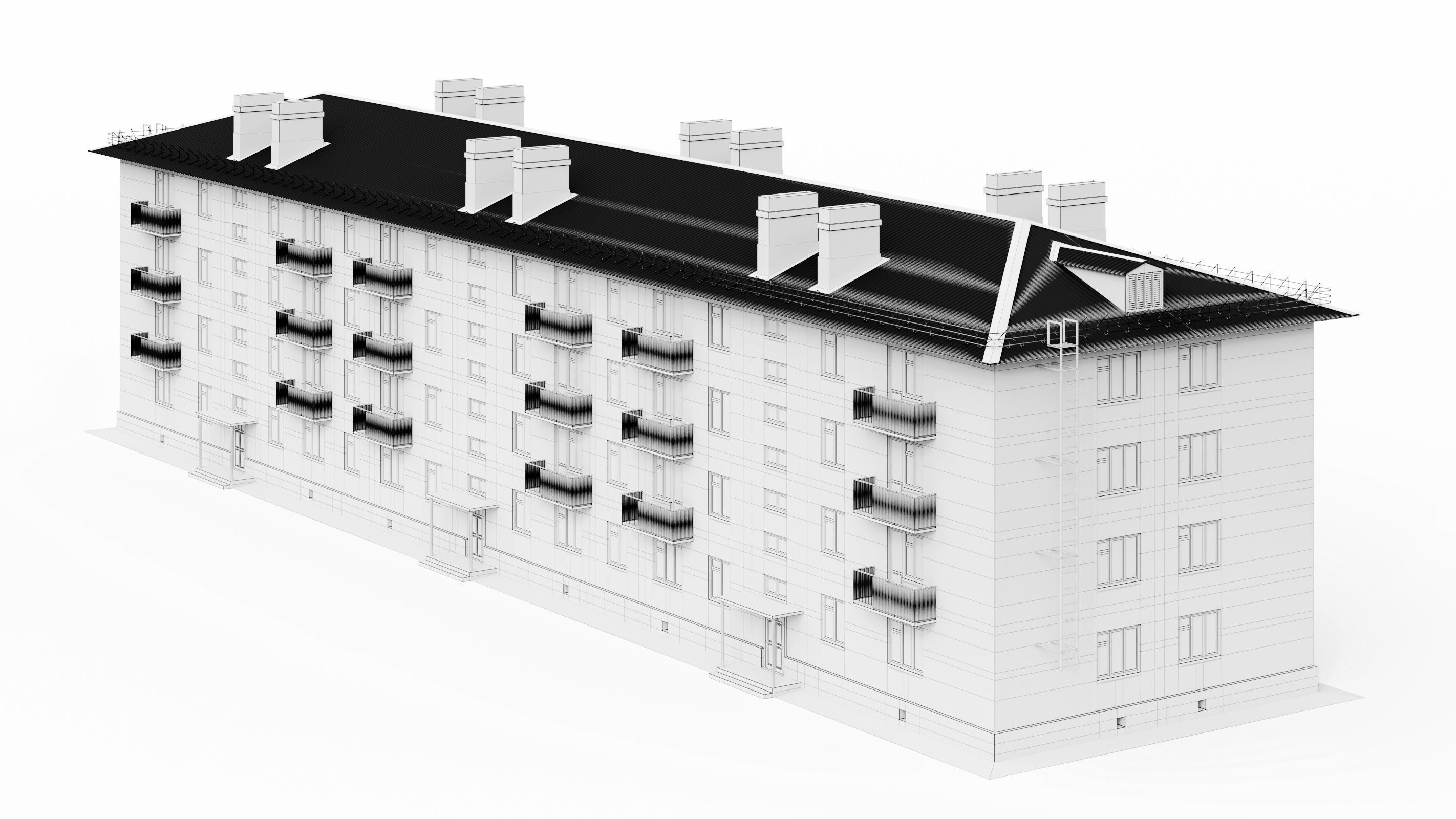 Typical brick soviet residential building of the 60s 3D model_26