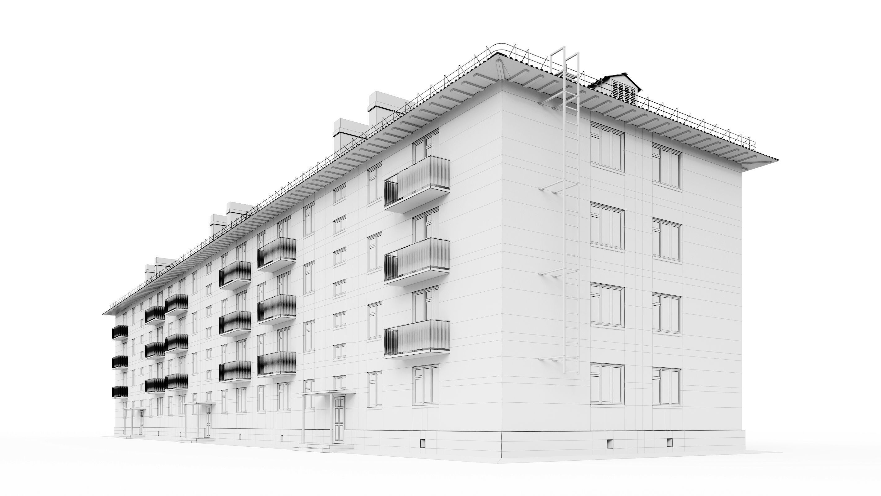 Typical brick soviet residential building of the 60s 3D model_18