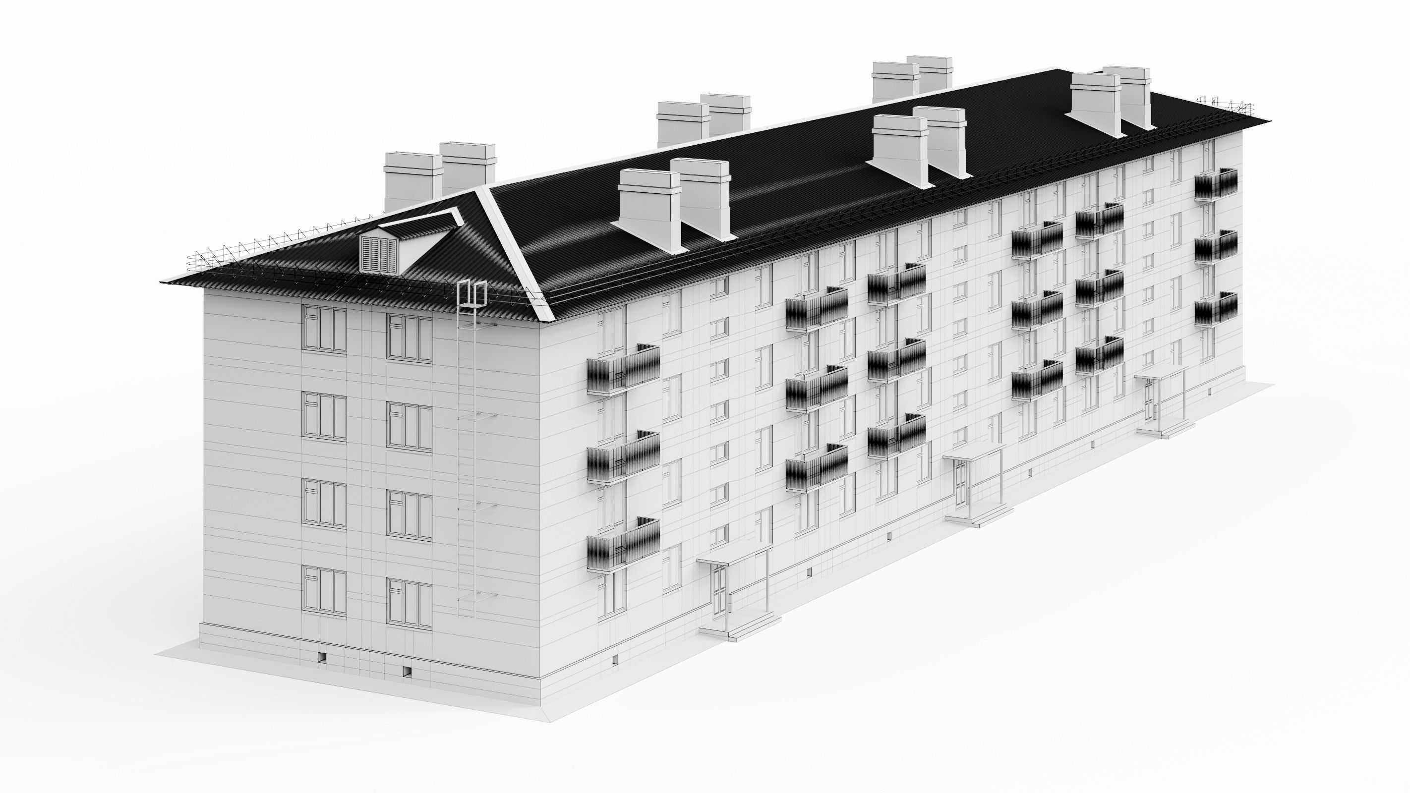 Typical brick soviet residential building of the 60s 3D model_25