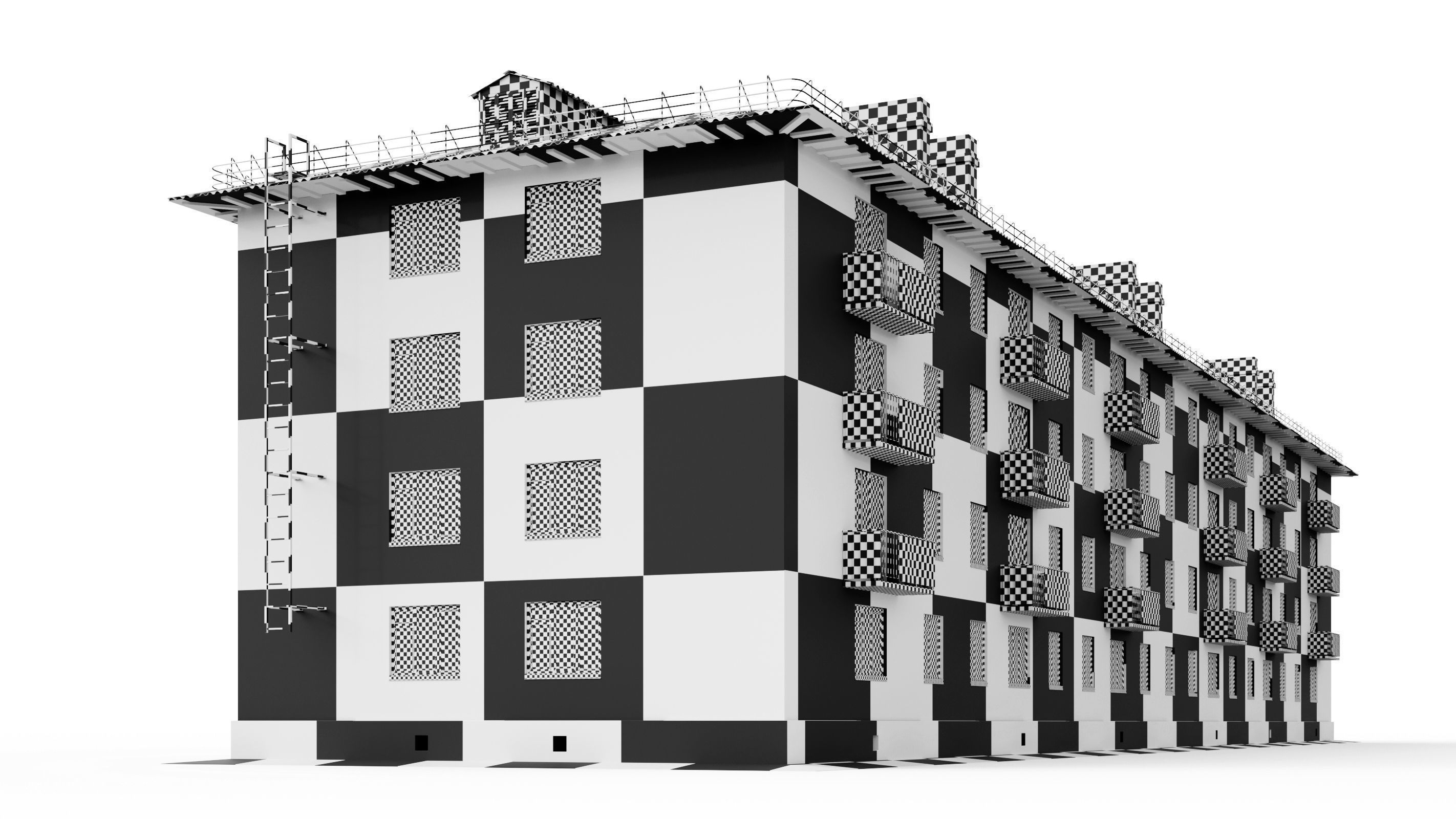 Typical brick soviet residential building of the 60s 3D model_36