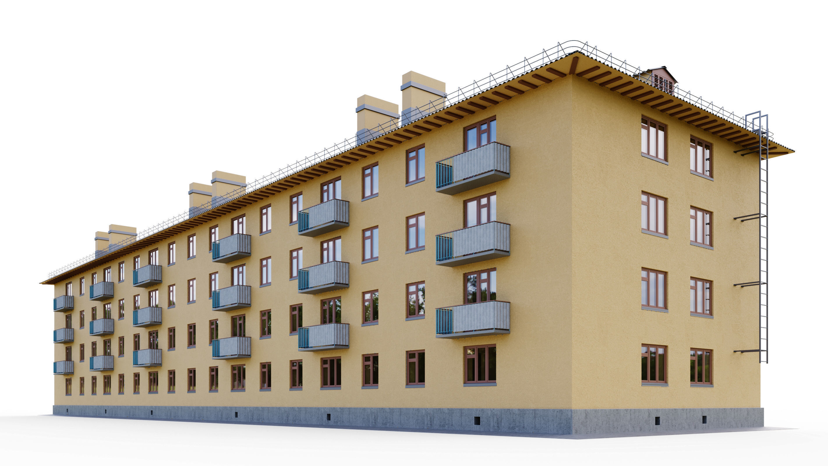 Typical brick soviet residential building of the 60s 3D model_6