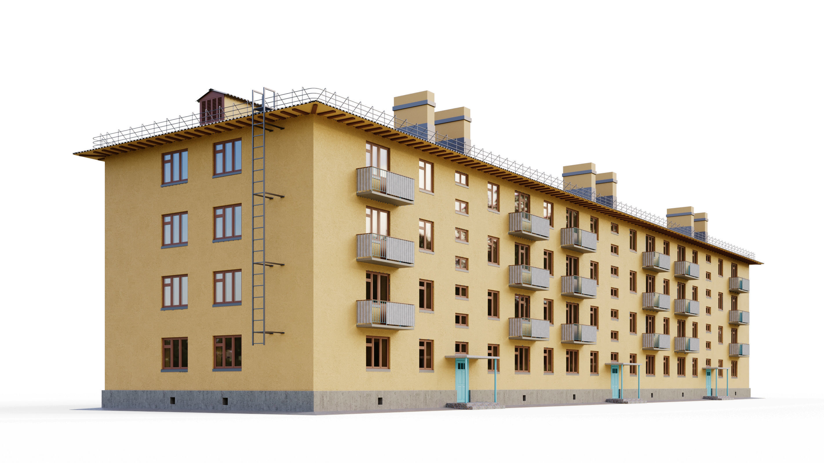 Typical brick soviet residential building of the 60s 3D model_8