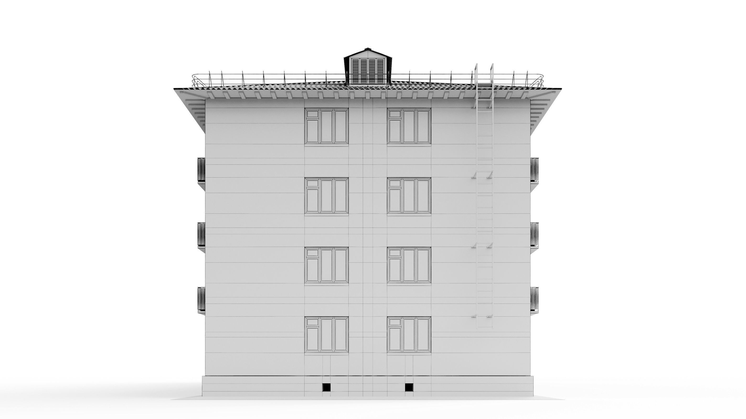 Typical brick soviet residential building of the 60s 3D model_23