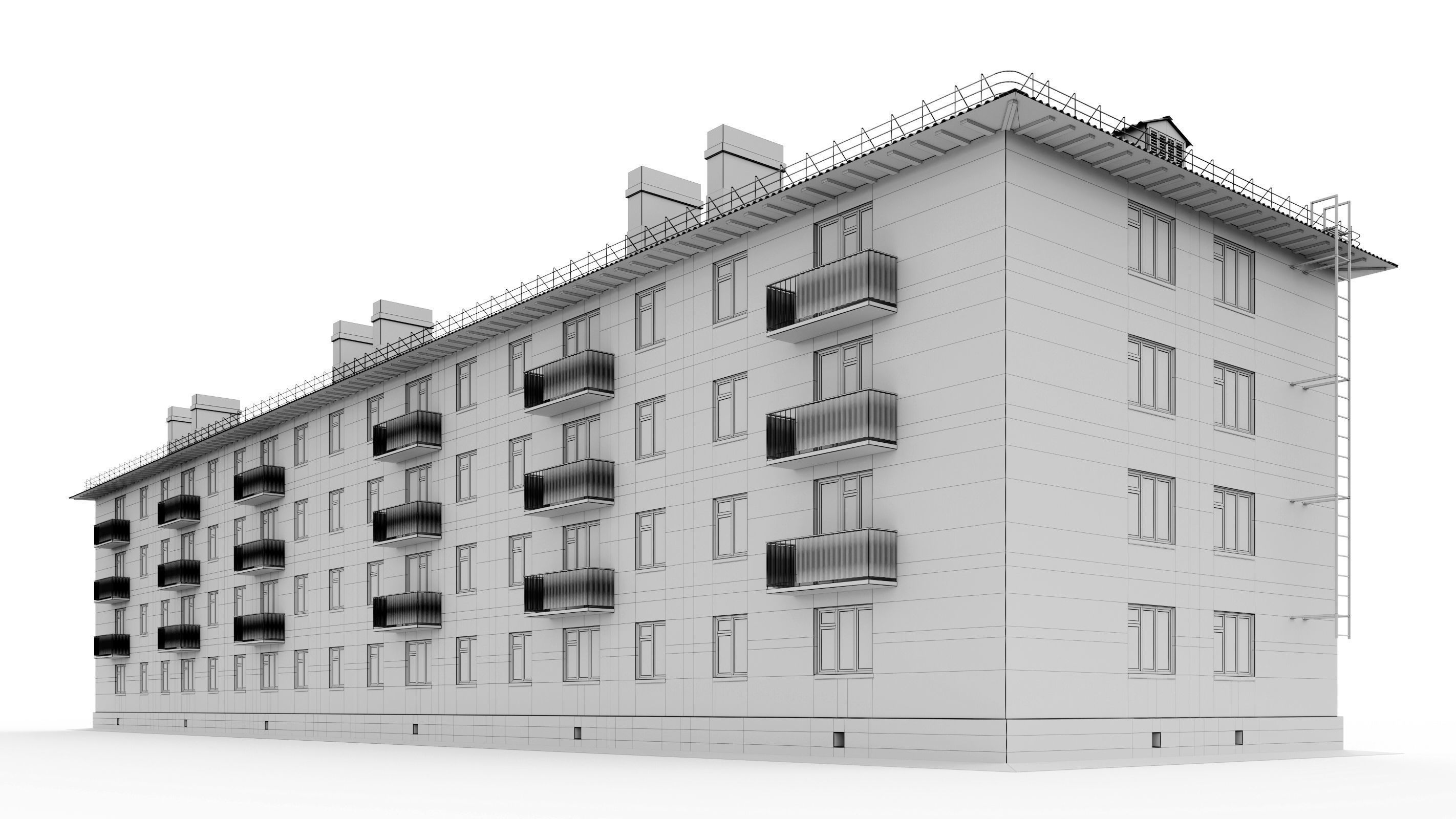 Typical brick soviet residential building of the 60s 3D model_22