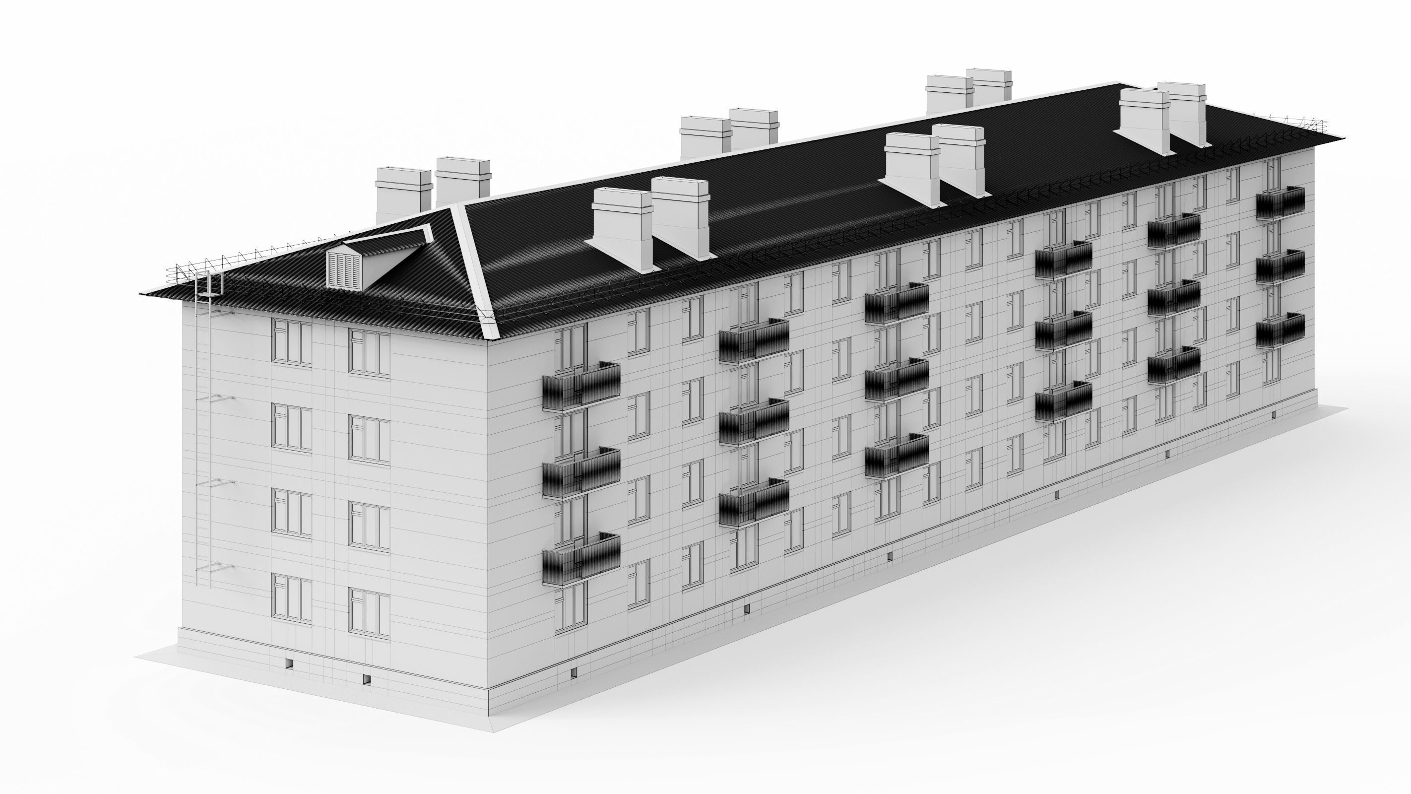 Typical brick soviet residential building of the 60s 3D model_27
