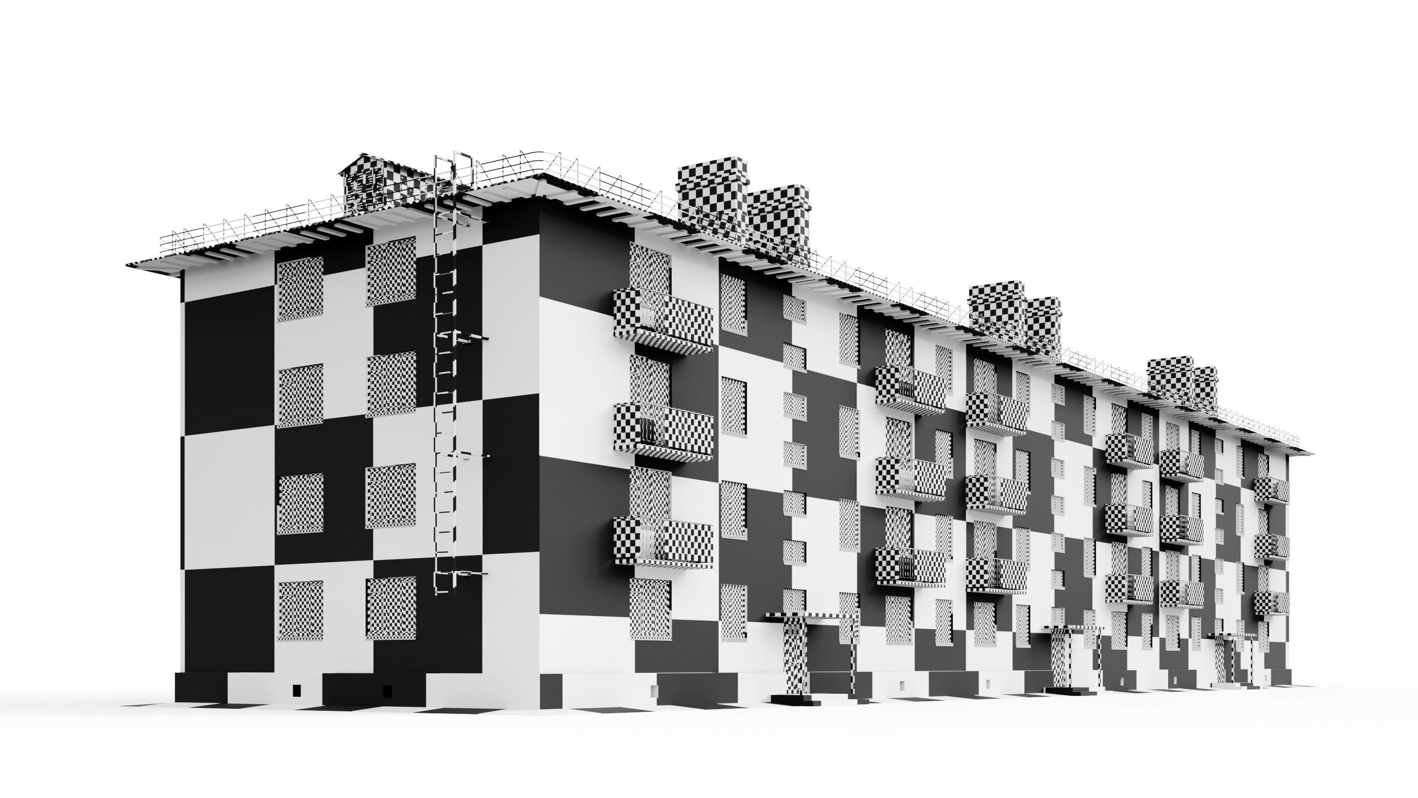 Typical brick soviet residential building of the 60s 3D model_40