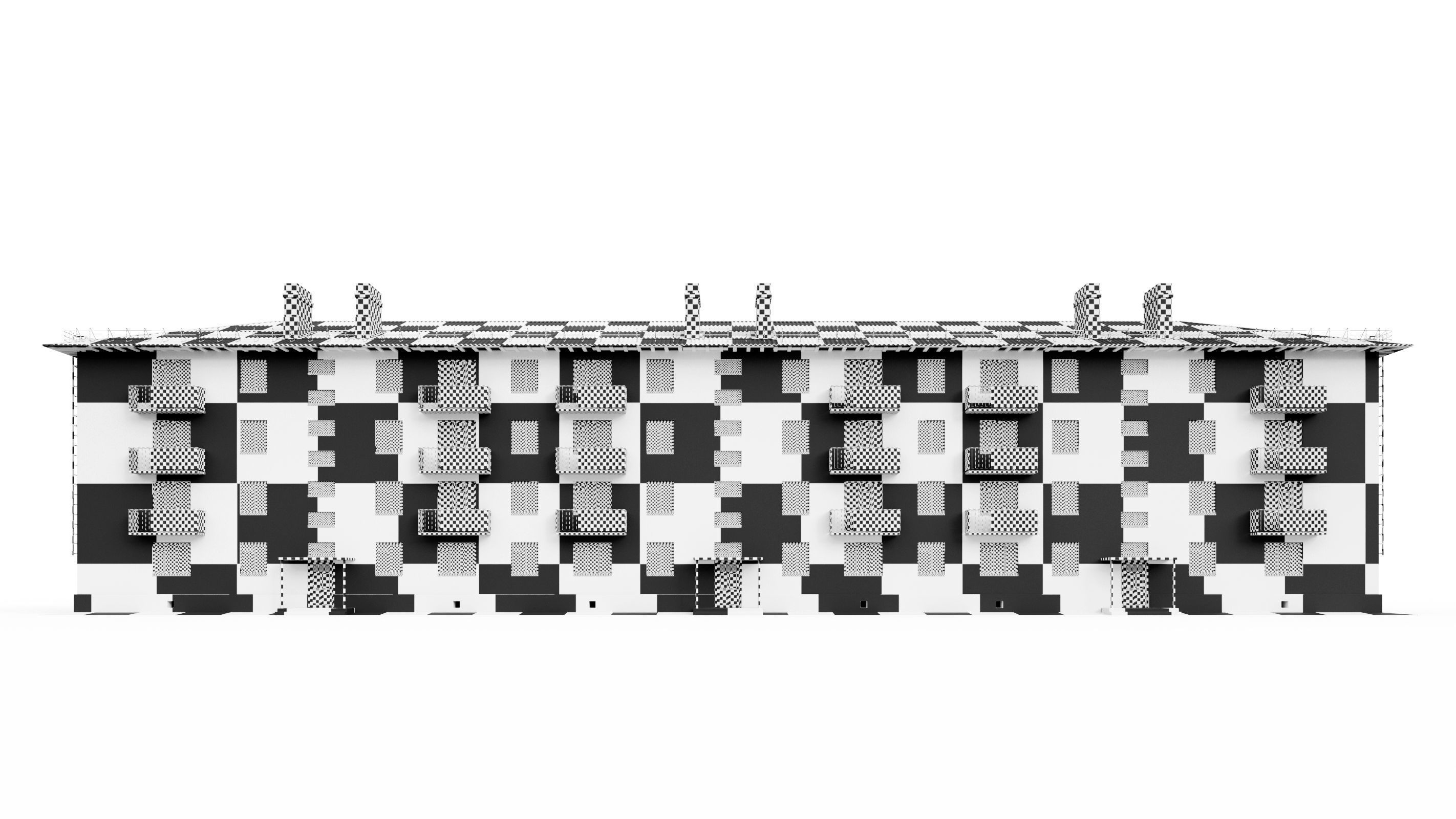 Typical brick soviet residential building of the 60s 3D model_33