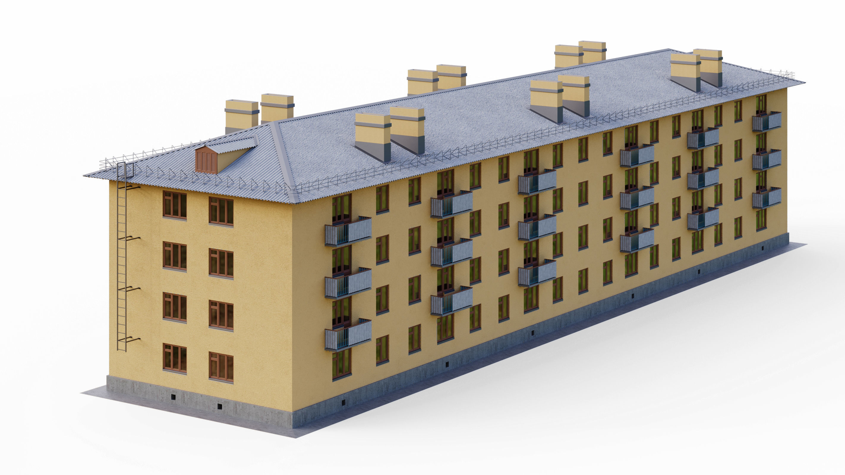 Typical brick soviet residential building of the 60s 3D model_11