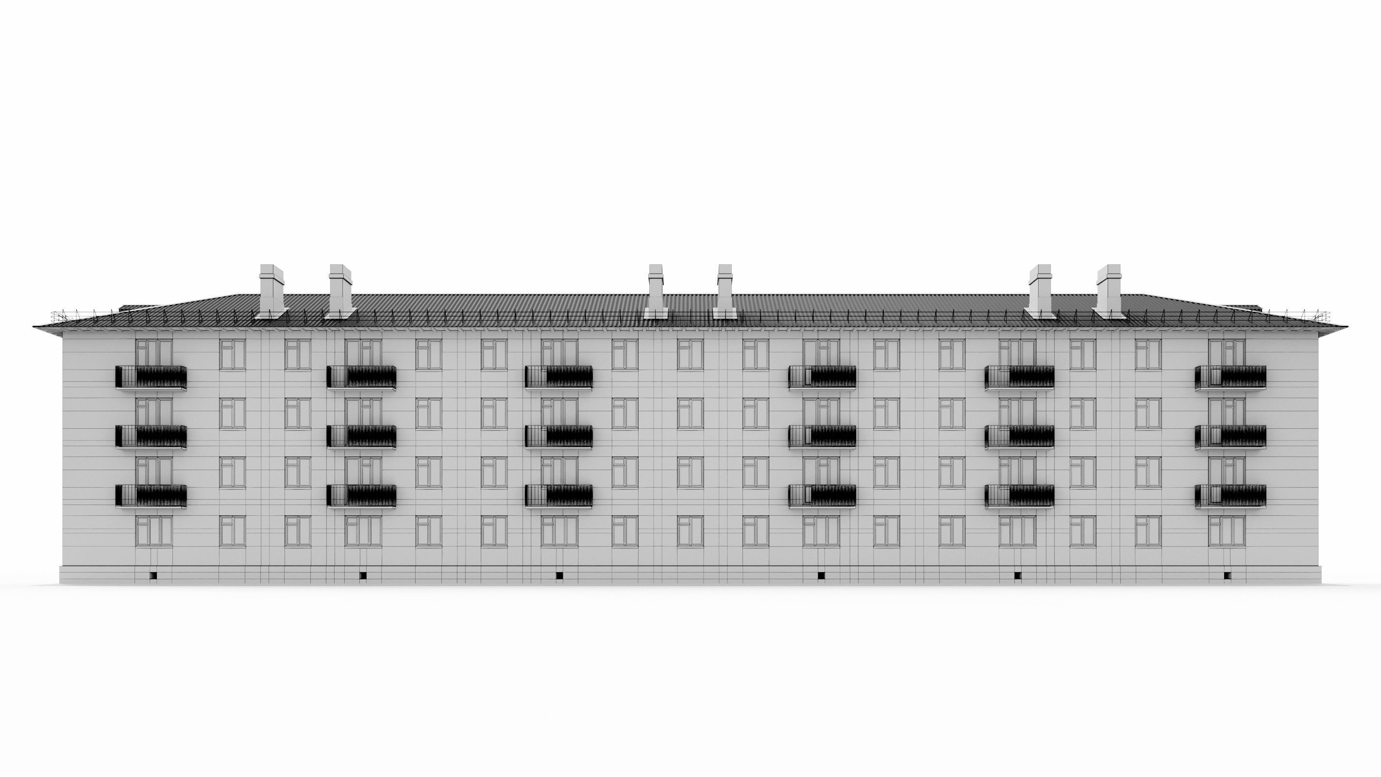 Typical brick soviet residential building of the 60s 3D model_21