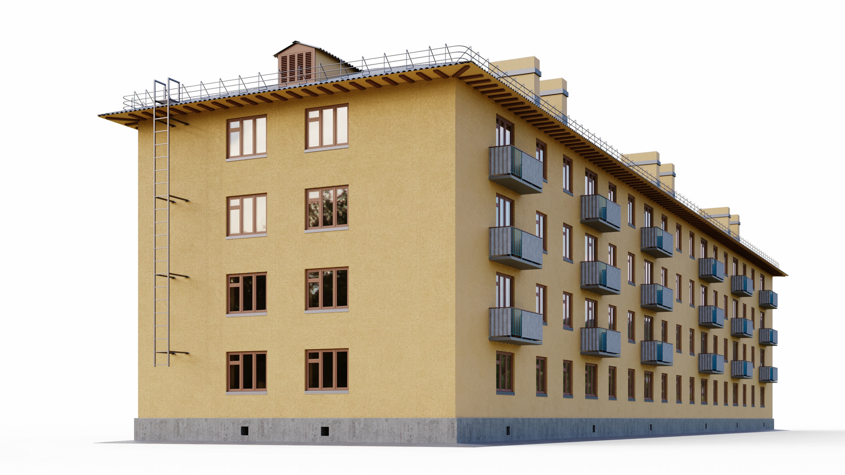 Typical brick soviet residential building of the 60s 3D model_3
