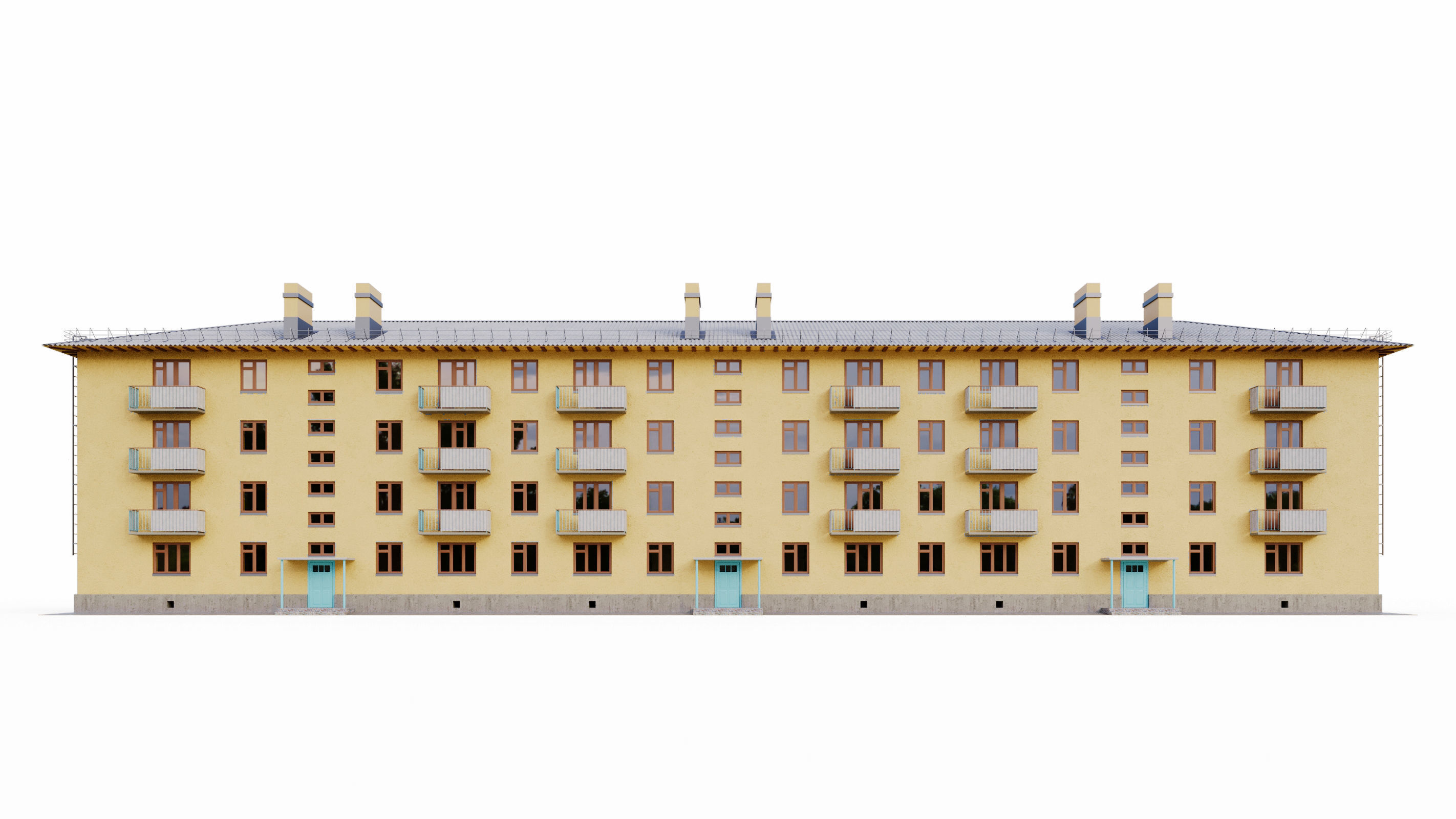 Typical brick soviet residential building of the 60s 3D model_2