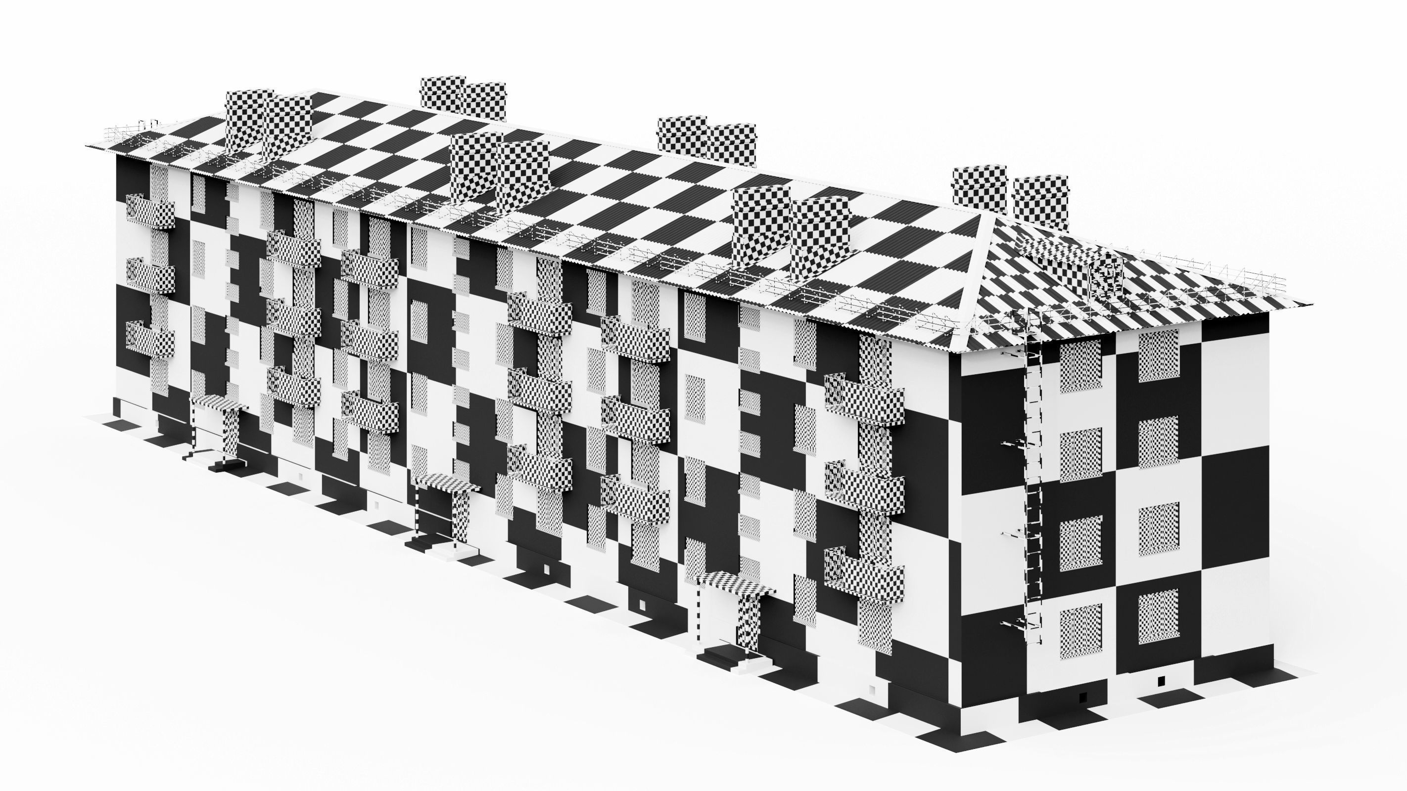 Typical brick soviet residential building of the 60s 3D model_42