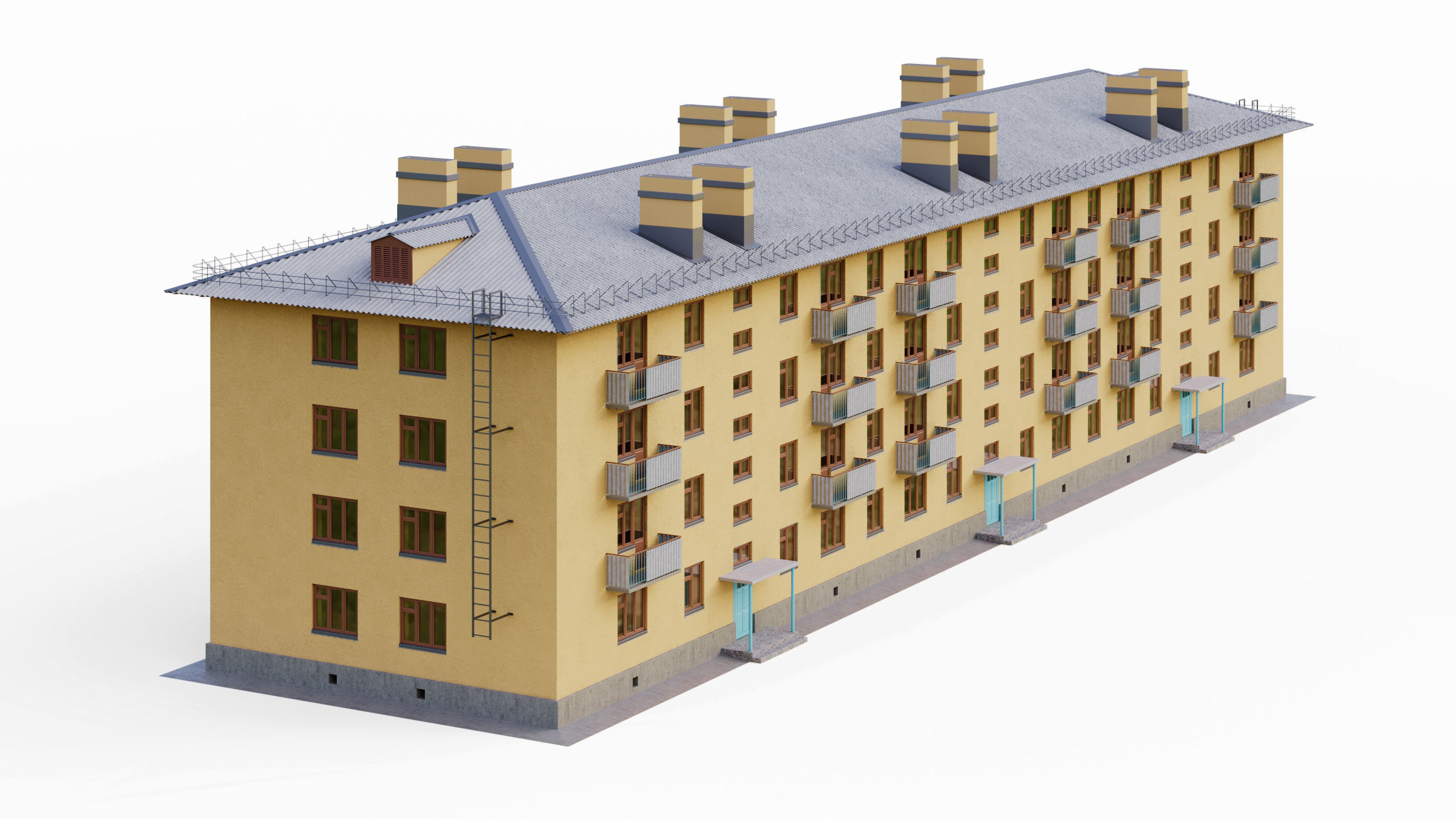 Typical brick soviet residential building of the 60s 3D model_9