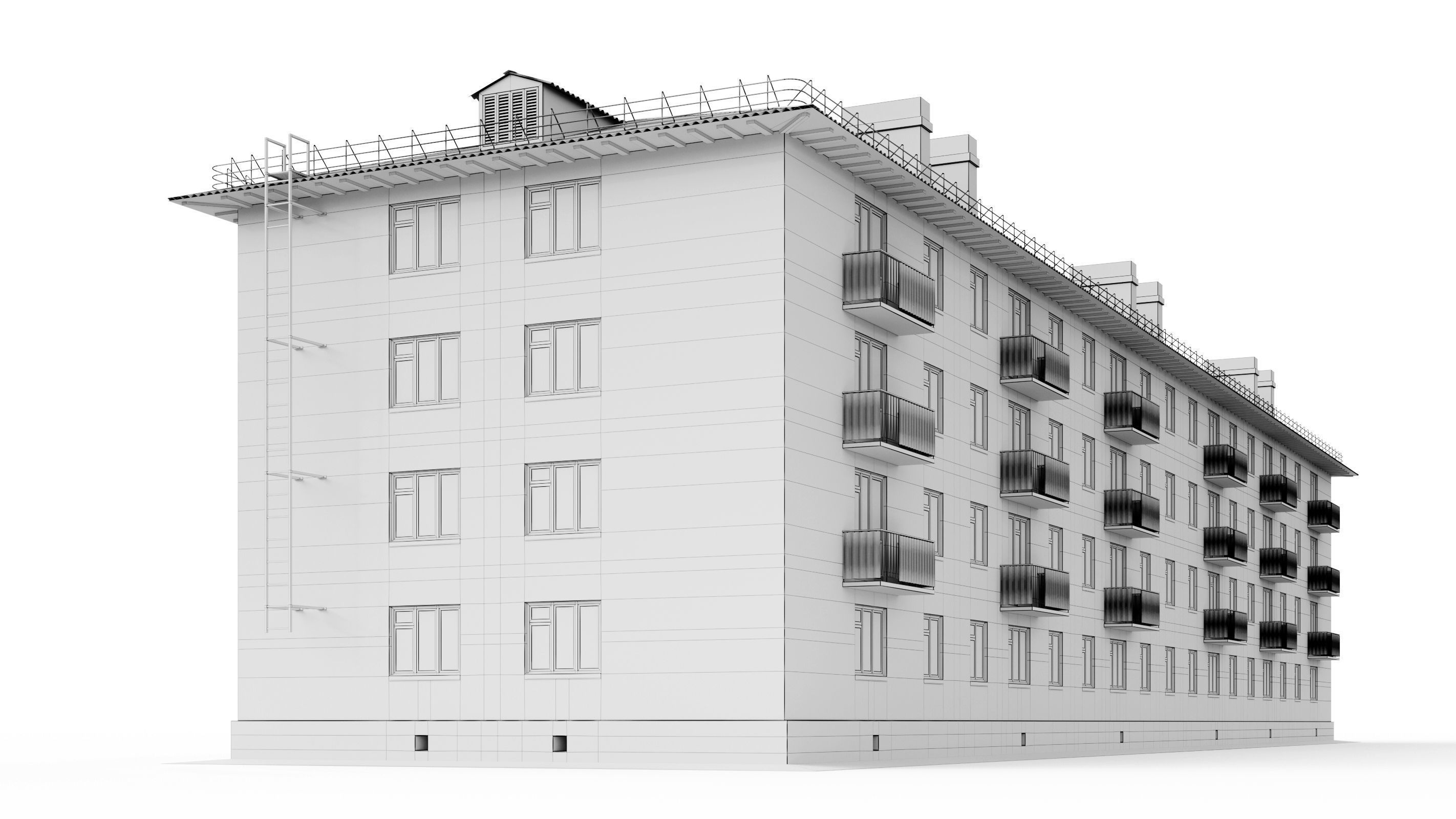 Typical brick soviet residential building of the 60s 3D model_20