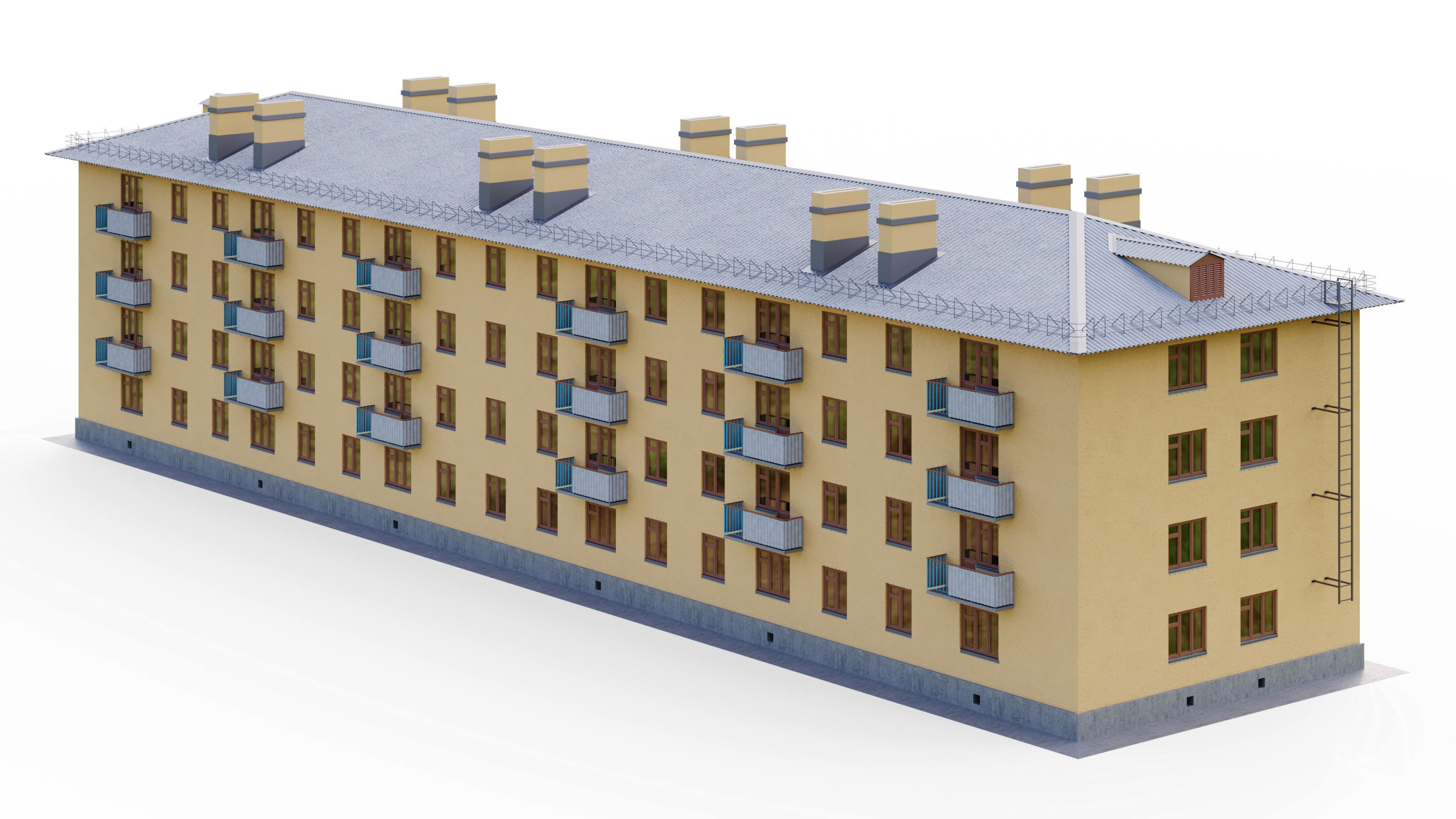 Typical brick soviet residential building of the 60s 3D model_12