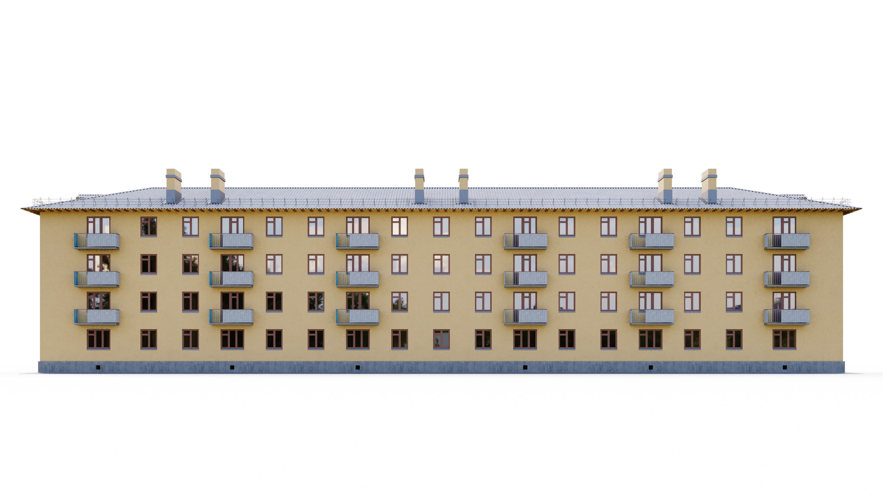Typical brick soviet residential building of the 60s 3D model_4