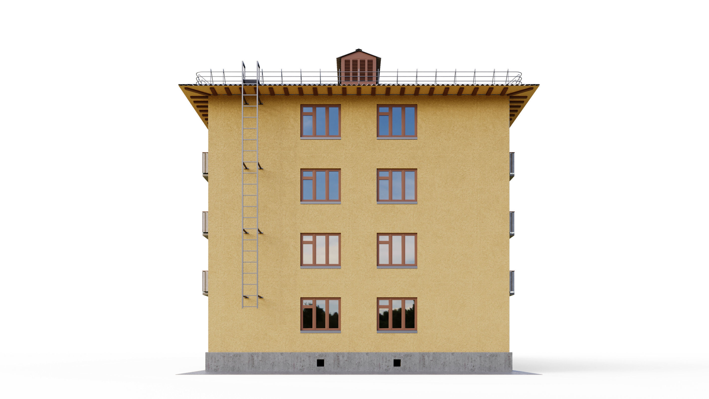 Typical brick soviet residential building of the 60s 3D model_5