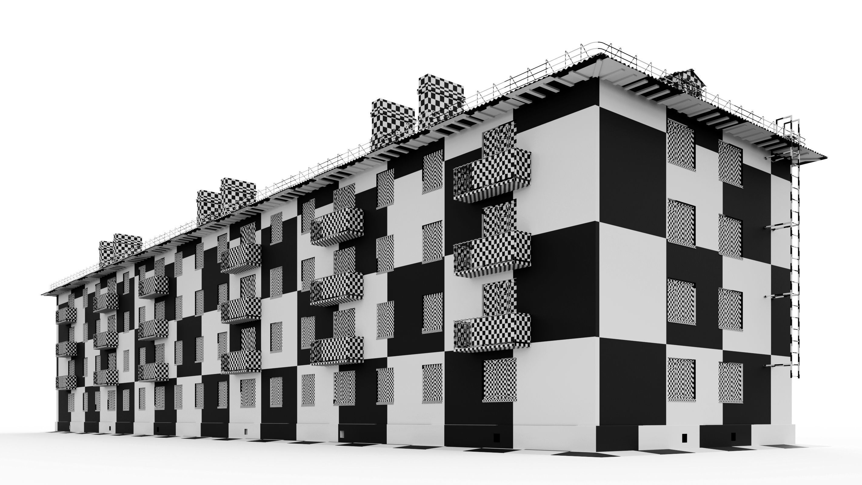 Typical brick soviet residential building of the 60s 3D model_38