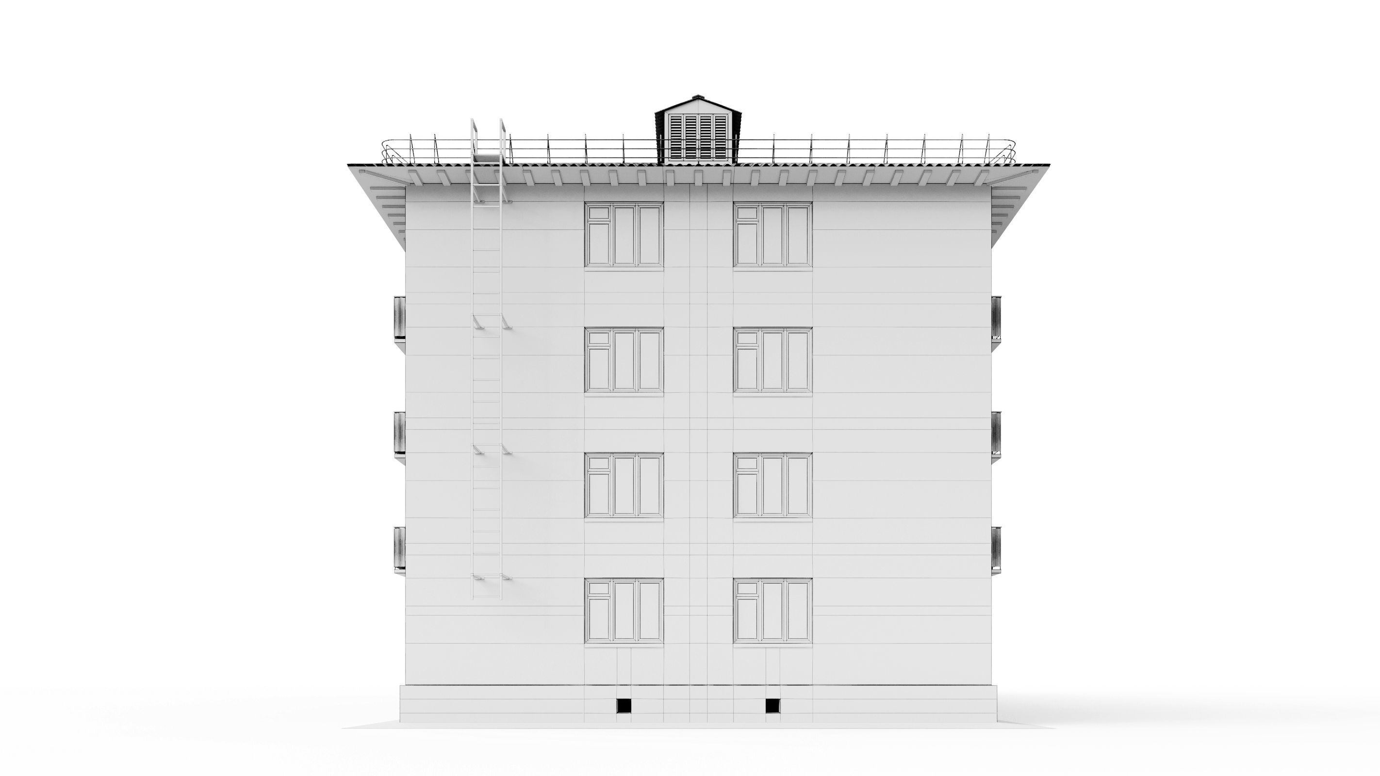 Typical brick soviet residential building of the 60s 3D model_19