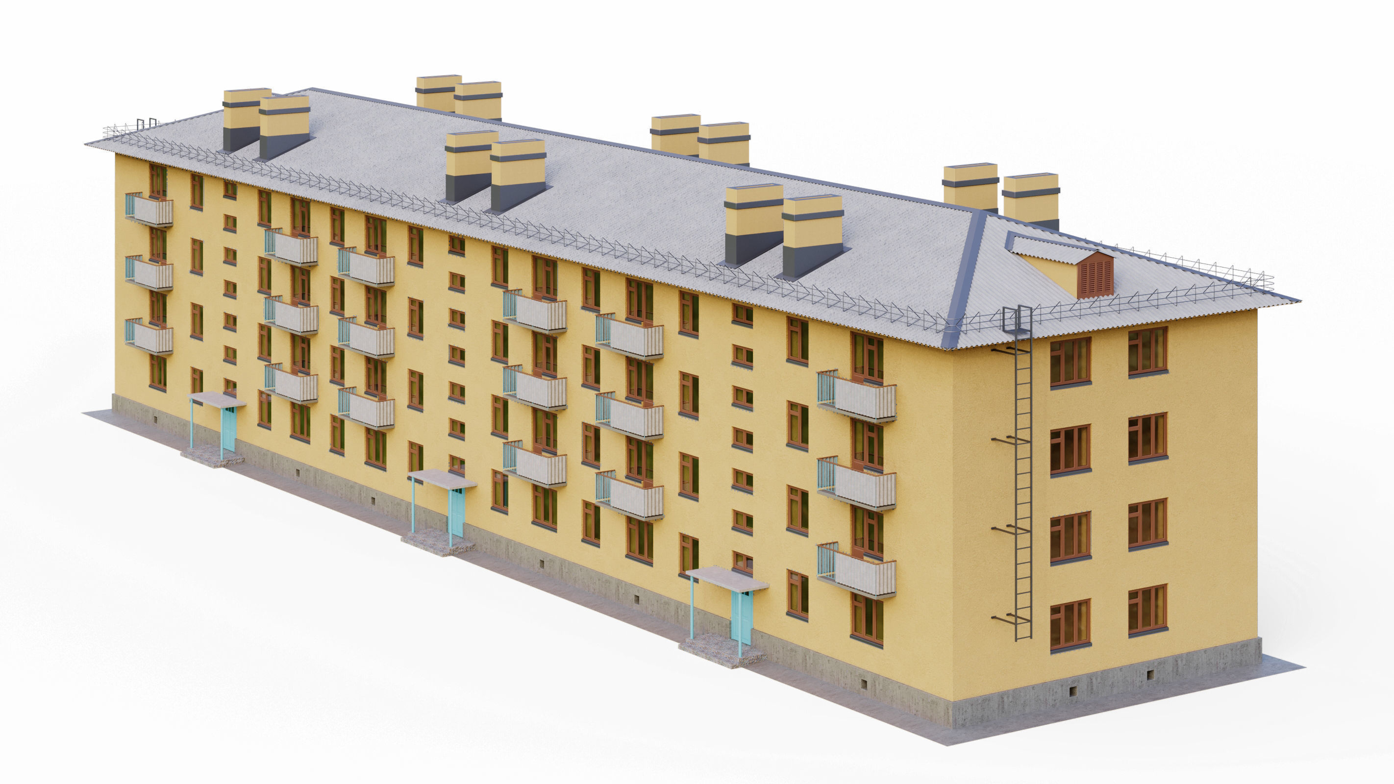 Typical brick soviet residential building of the 60s 3D model_10