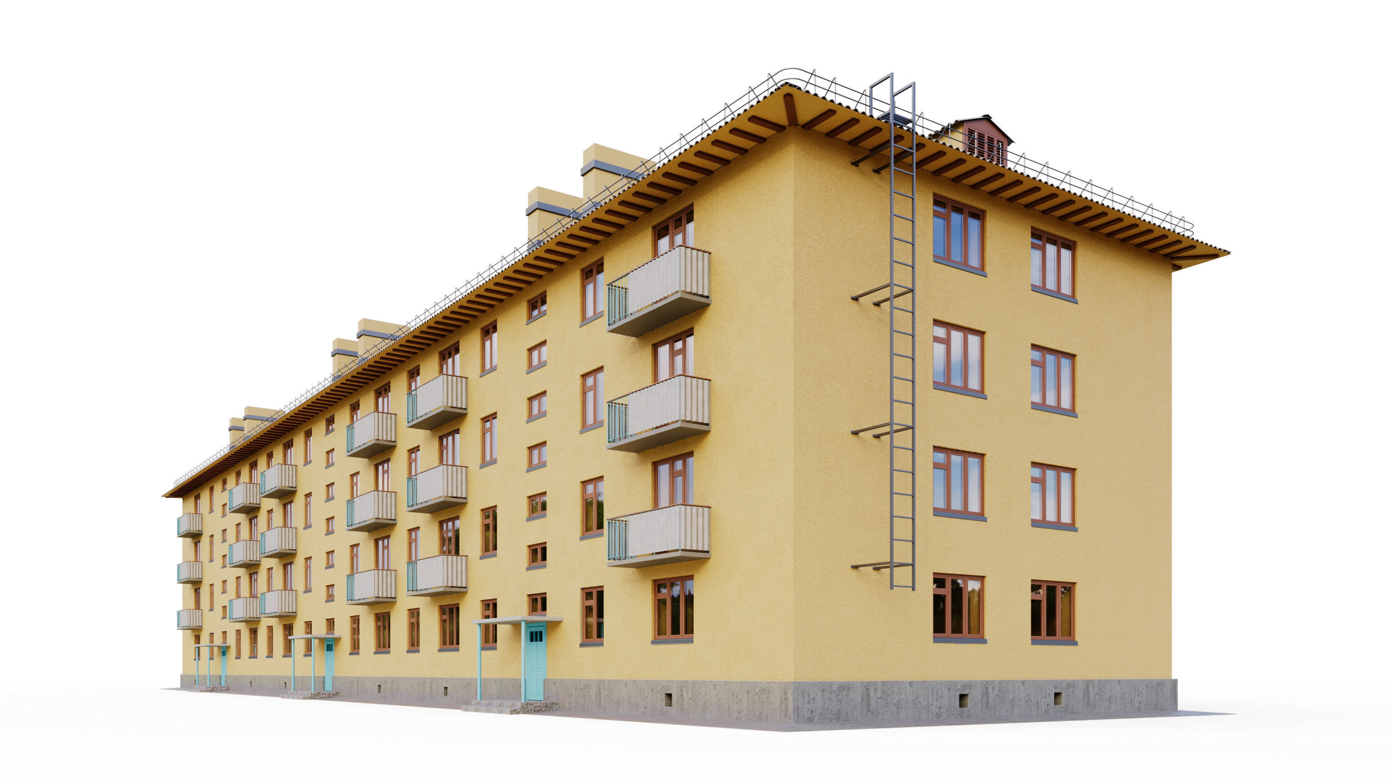 Typical brick soviet residential building of the 60s 3D model_1