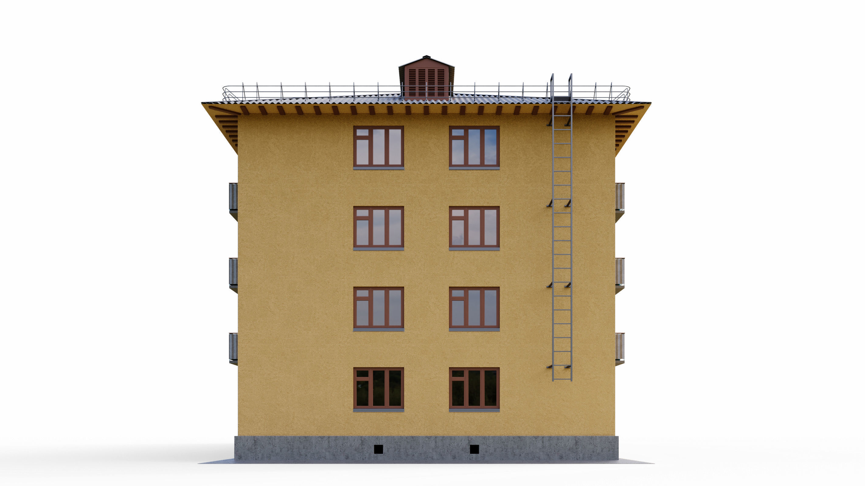 Typical brick soviet residential building of the 60s 3D model_7