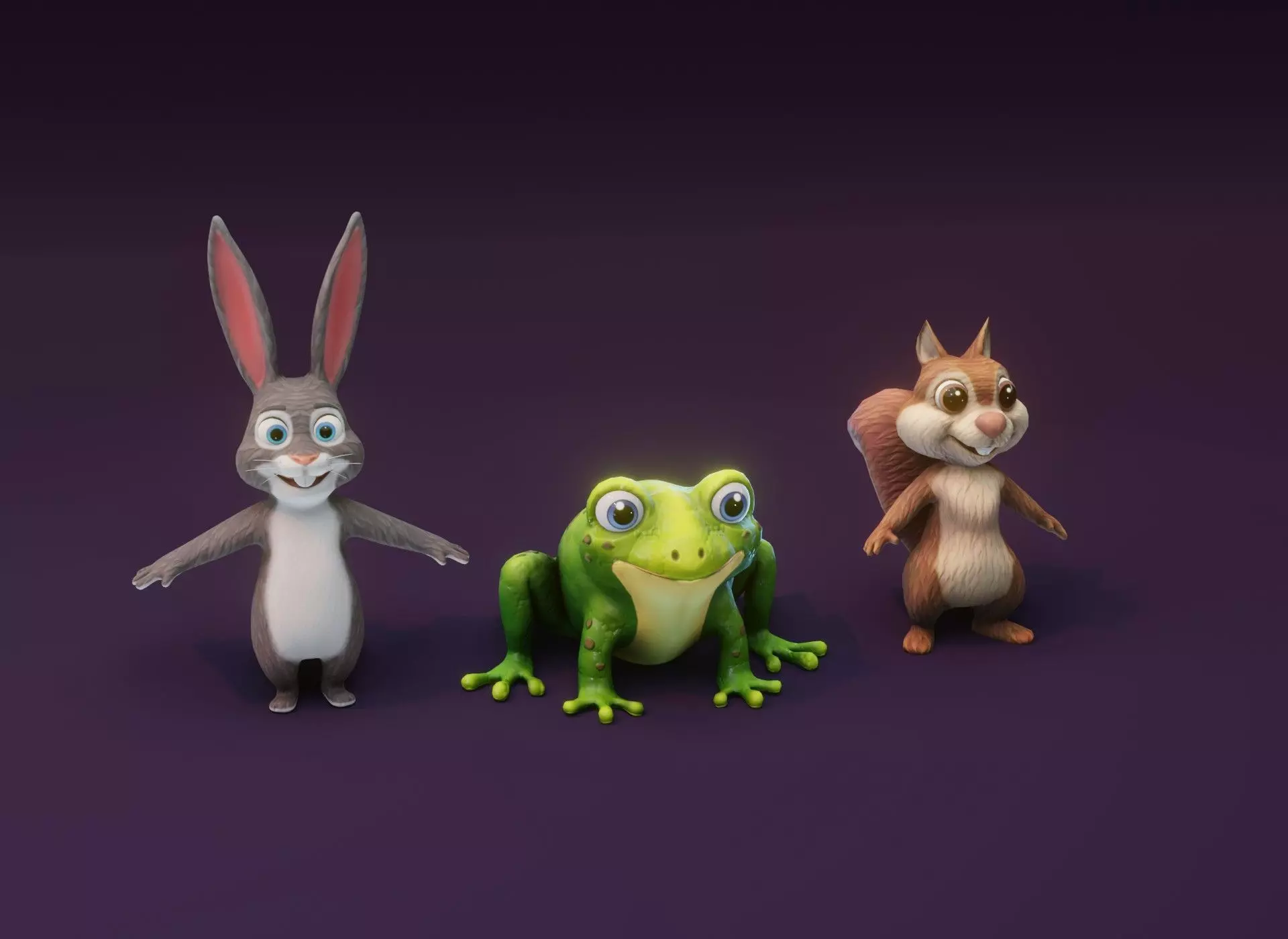 Cartoon Animated Frog Rabbit and Squirrel 3D Model Collection Low-poly 3D model_0