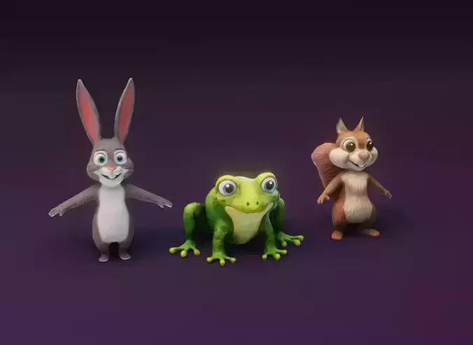 Cartoon Animated Frog Rabbit and Squirrel 3D Model Collection Low-poly 3D model