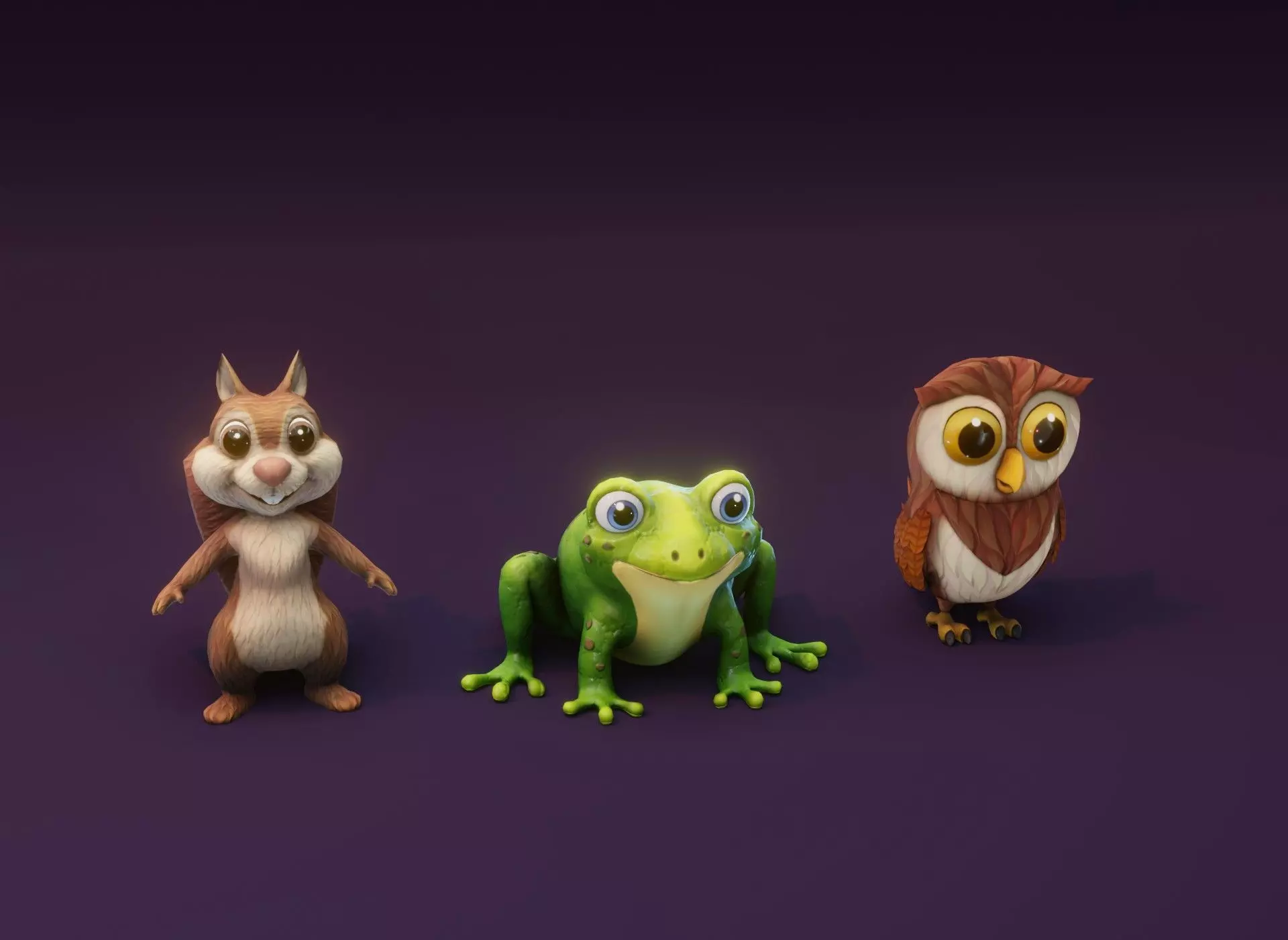 Cartoon Animated Frog Squirrel and Owl 3D Model Collection Low-poly 3D model_0