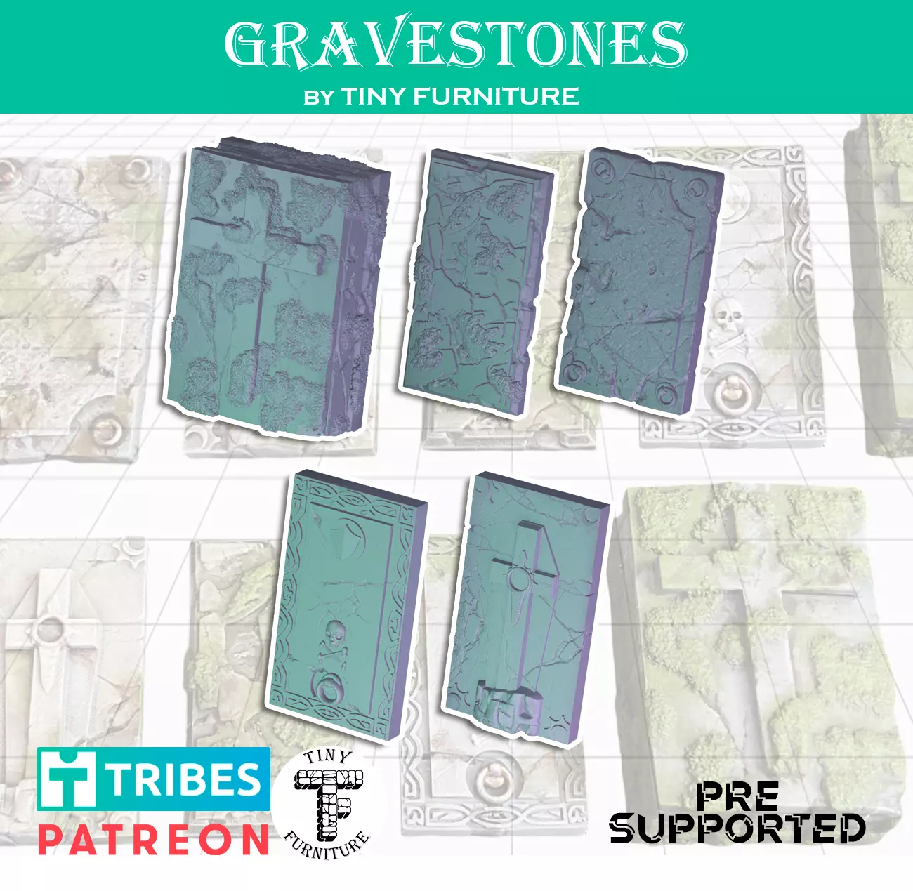 Gravestones 3D print model_0