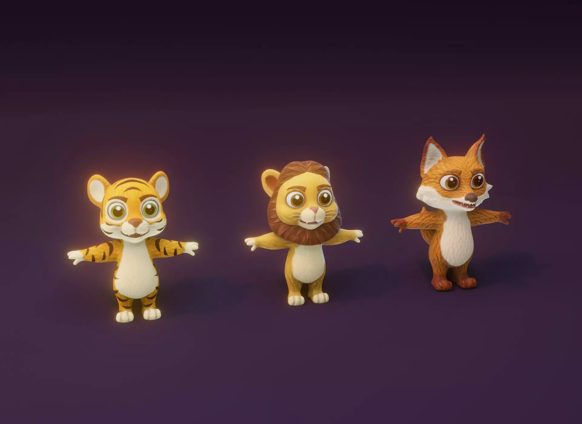 Cartoon Animated Tiger Lion and Fox 3D Model Collection Low-poly 3D model_0