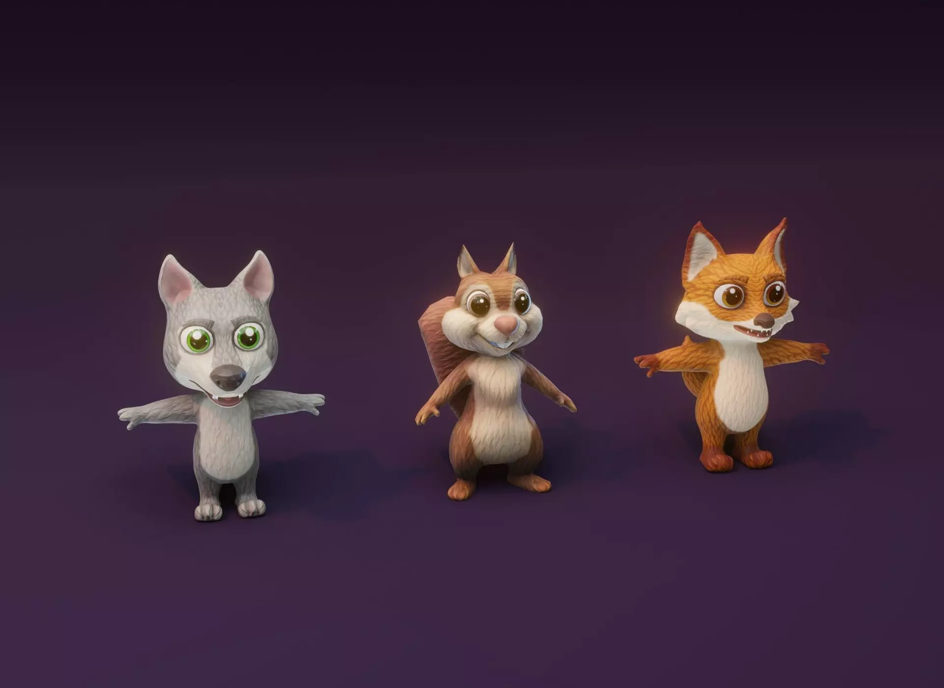 Cartoon Animated Wolf Fox and Squirrel 3D Model Collection Low-poly 3D model_0