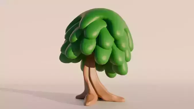 3D Low Poly Cute Cartoon-Style Tree