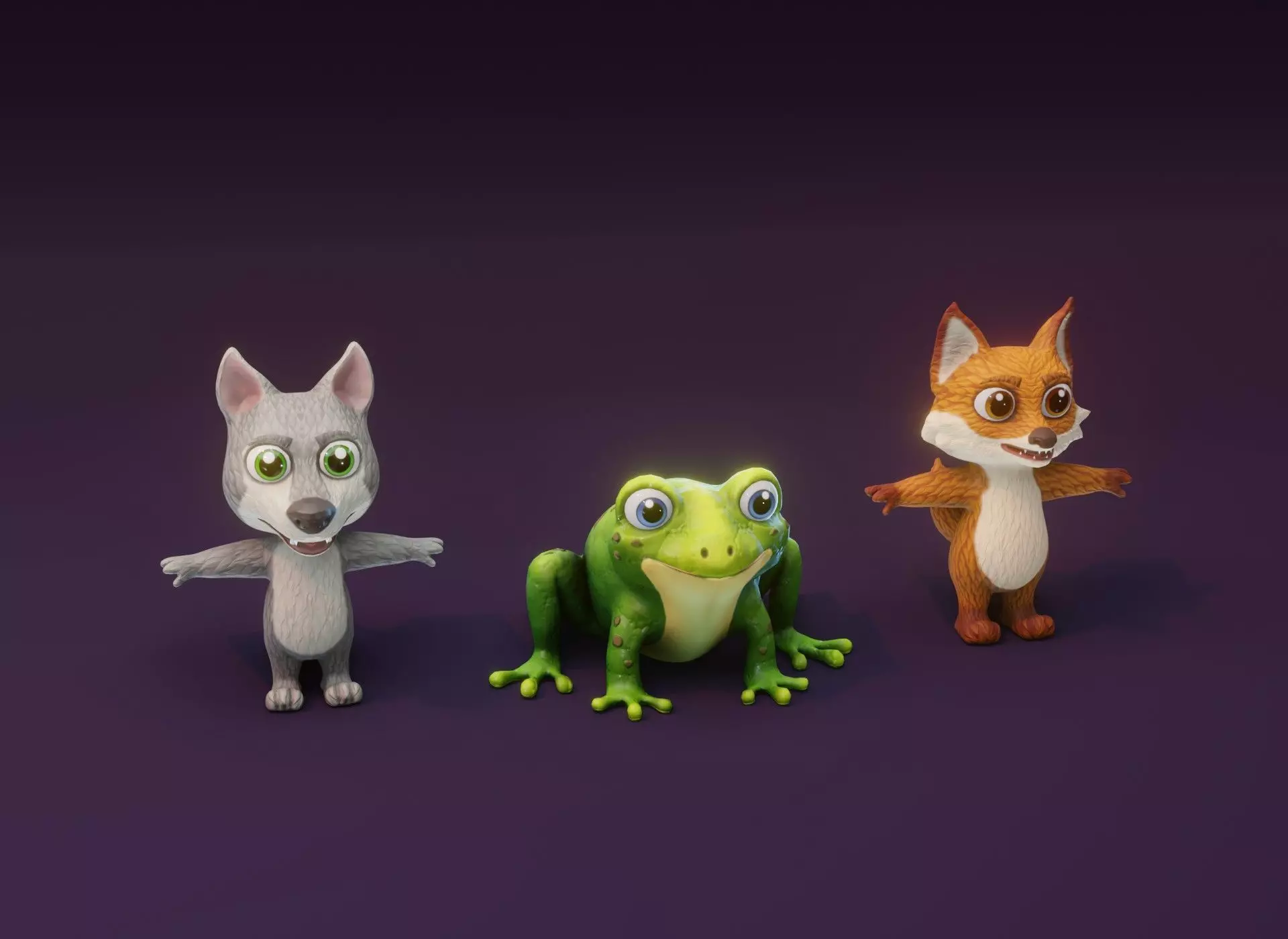 Cartoon Animated Wolf Fox and Frog 3D Model Collection Low-poly 3D model_0