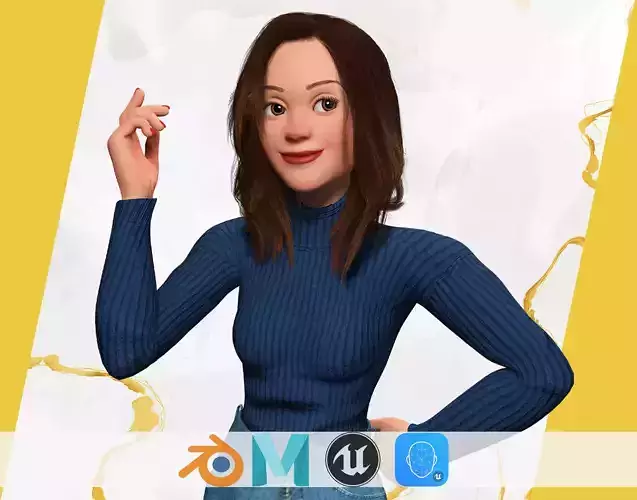 Toon Character  woman with Sweater Low-poly 3D model