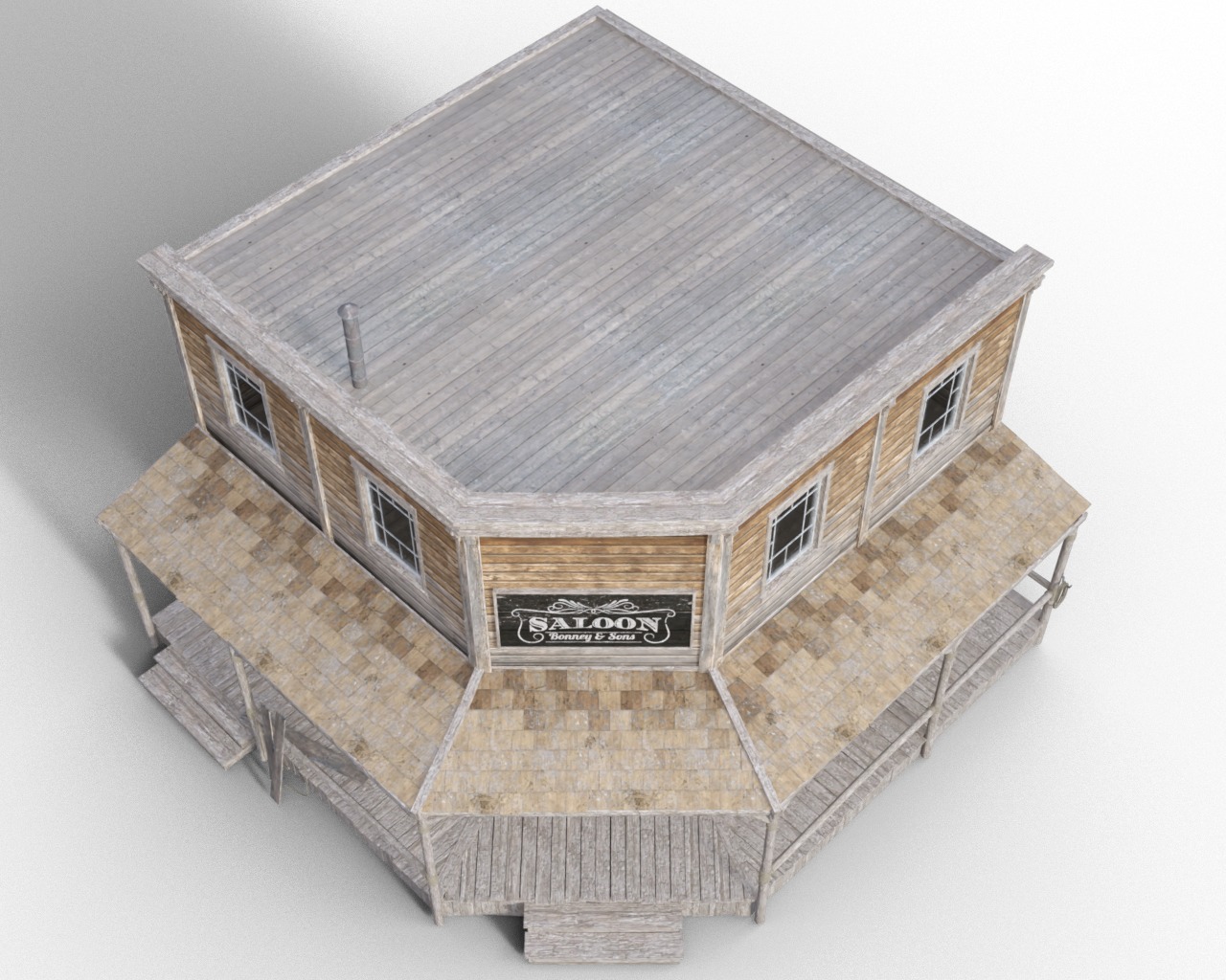 Saloon Wild West Low-poly 3D model Low-poly 3D model_2