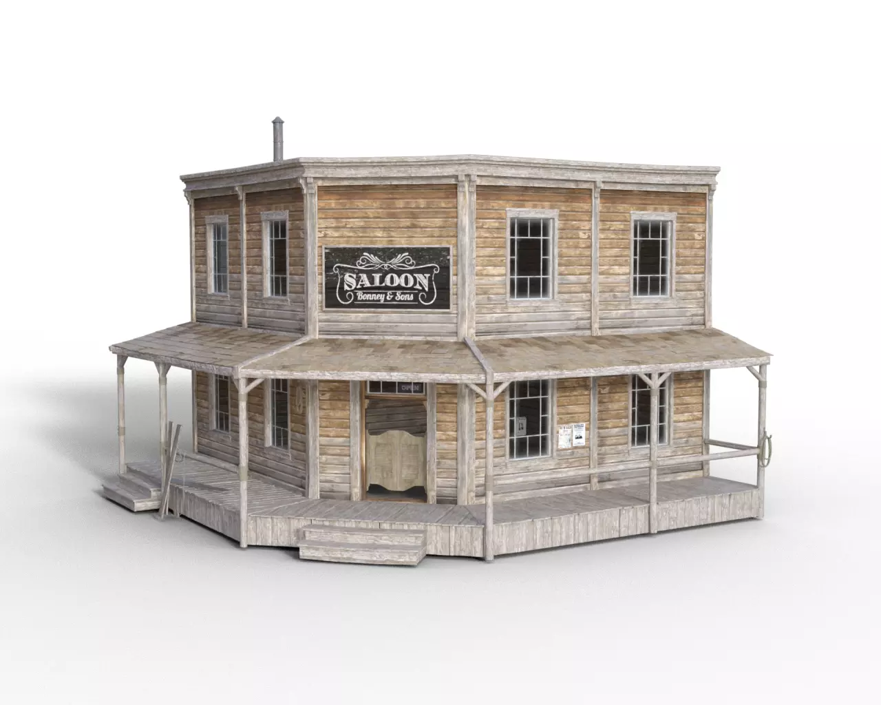 Saloon Wild West Low-poly 3D model Low-poly 3D model_0