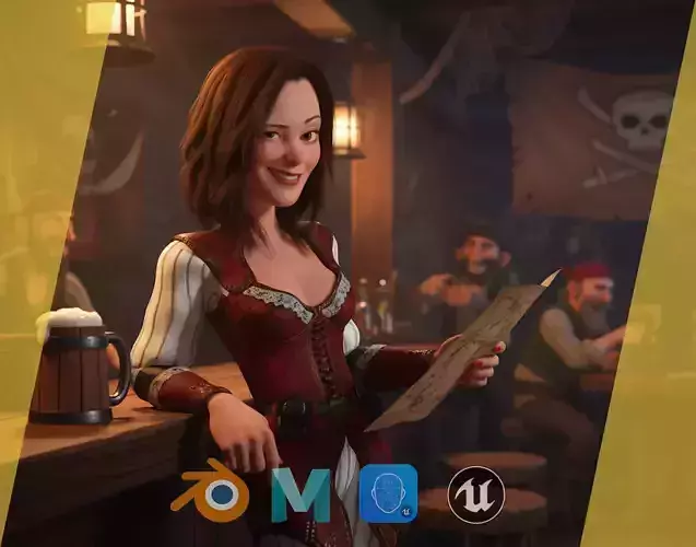 pirate Stylized Female Hero Medieval Warrior in Fantasy Costume