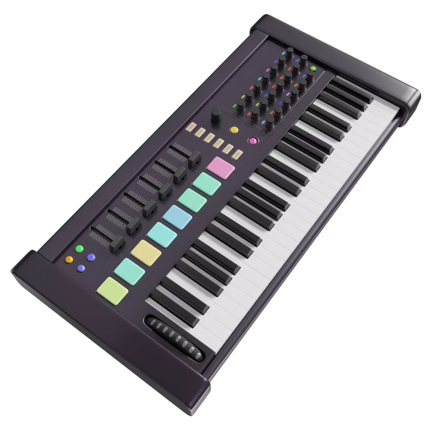 Midi keyboard with drum section Low-poly 3D model_0