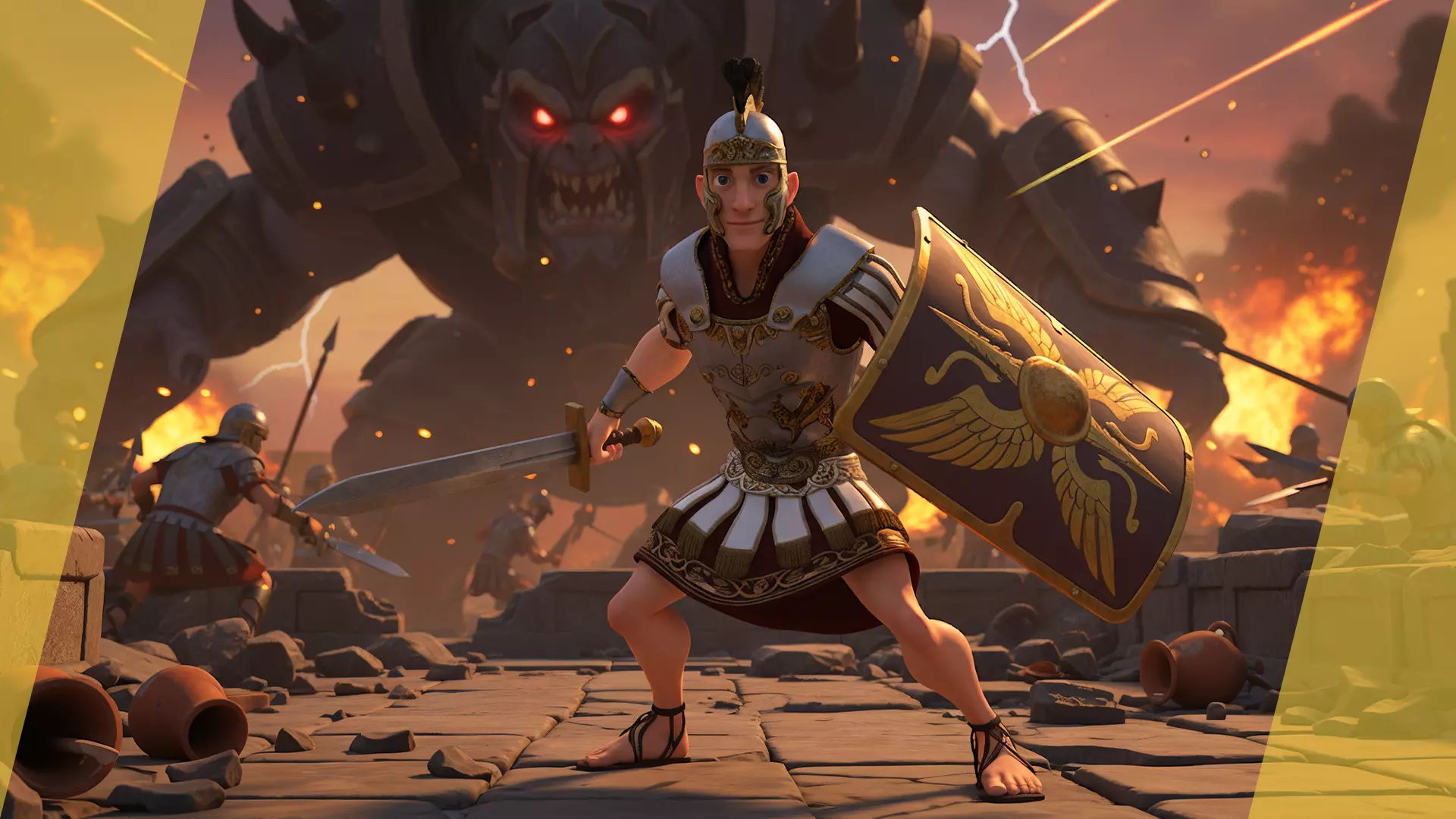 Cartoon Roman soldier in armor with battle outfit Low-poly 3D model_4